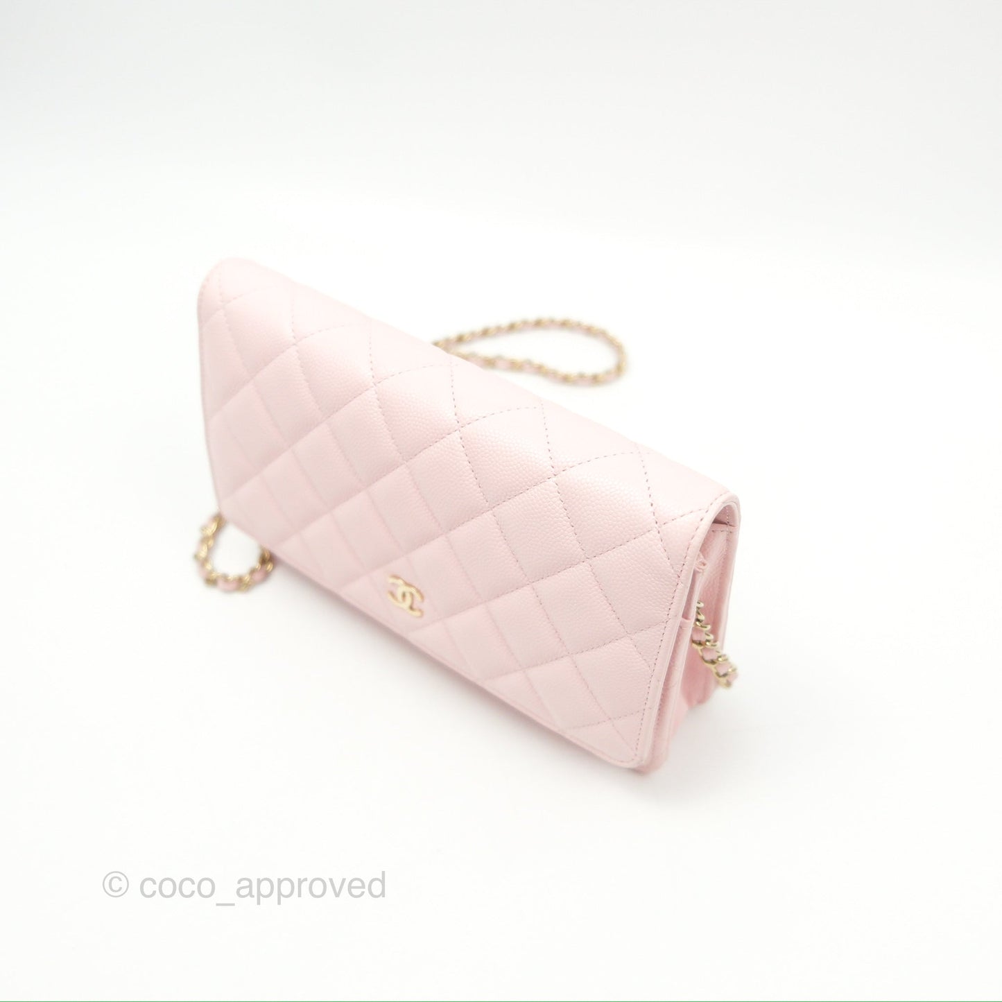 Chanel Quilted Classic Wallet On Chain WOC Pink Caviar Gold Hardware