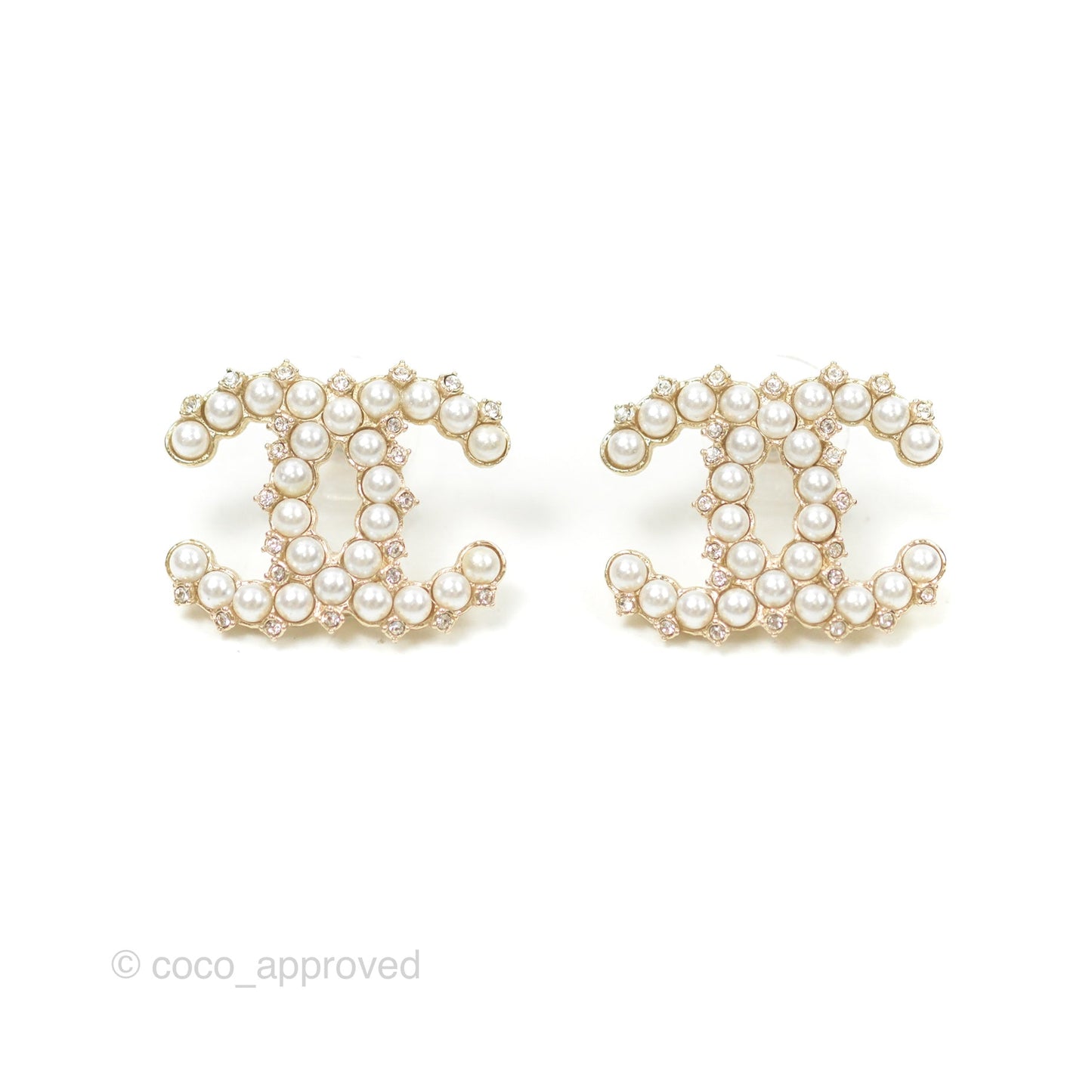 Chanel CC Crystal Pearl Earrings Gold Tone