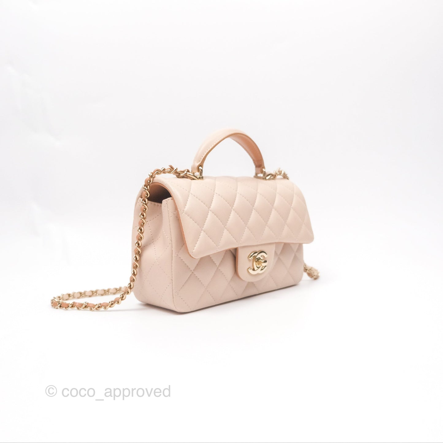Chanel Top Handle Mini Rectangular Flap Bag Ecru/Beige Lambskin Gold Hardware 23P