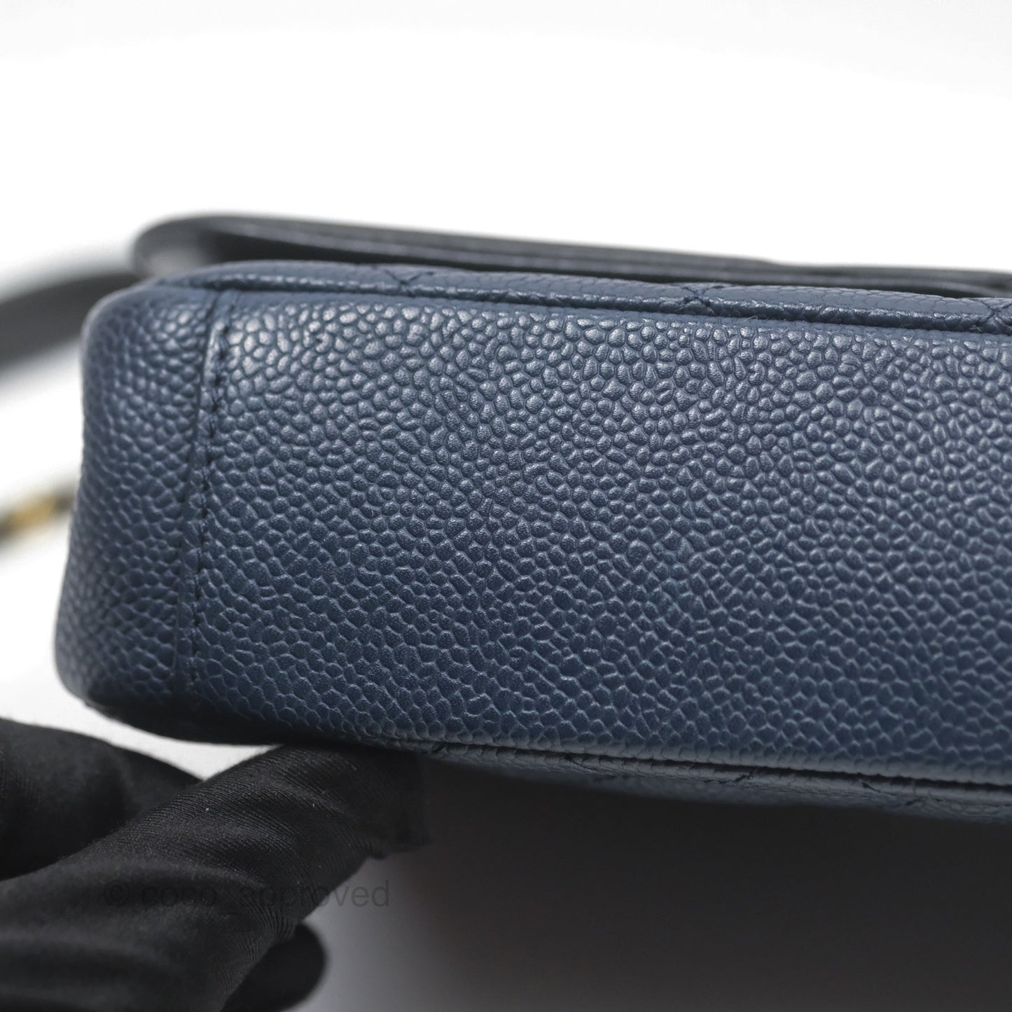 Chanel Small CC Filigree Flap Quilted Navy Black Caviar Aged Gold Hardware