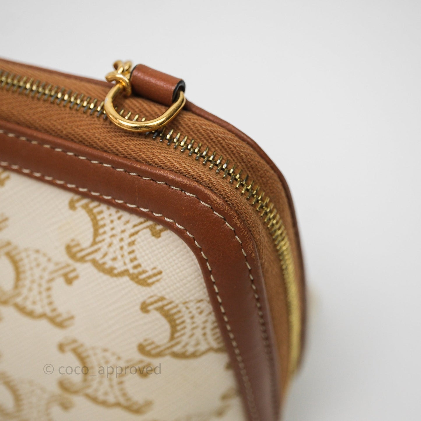 Celine Clutch With Chain Triomphe Canvas White/Tan