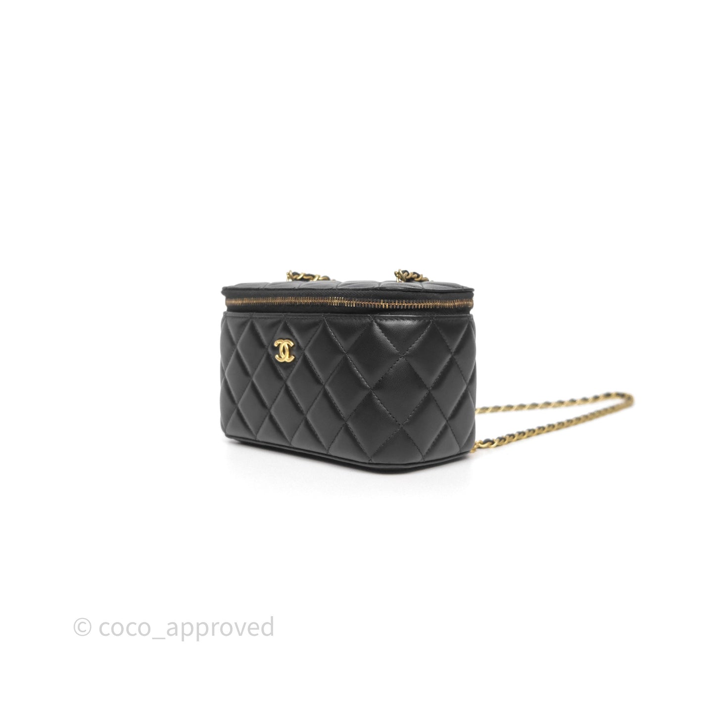 Chanel Vanity With Pearl Crush Chain Black Lambskin Aged Gold Hardware