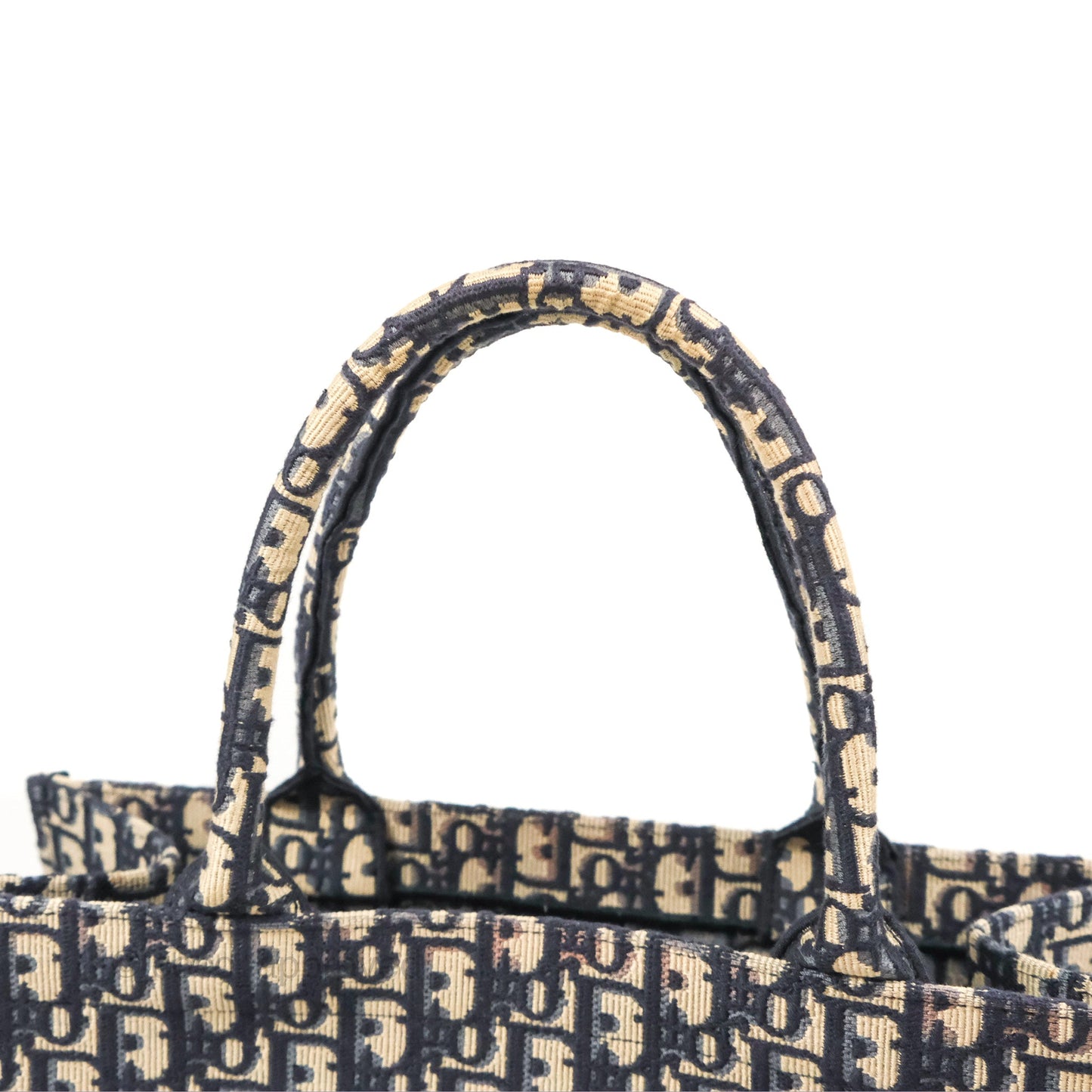 Christian Dior Medium (Old Small) Dior Navy Oblique Embroidery Canvas Book Tote