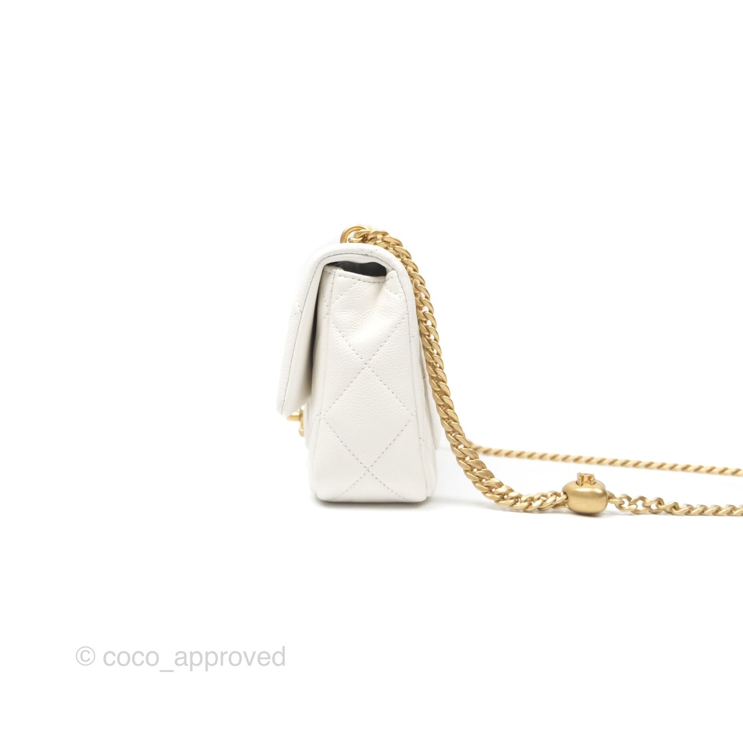 Chanel Mini Flap Bag Heart Adjustable Chain White Caviar Aged Gold Hardware