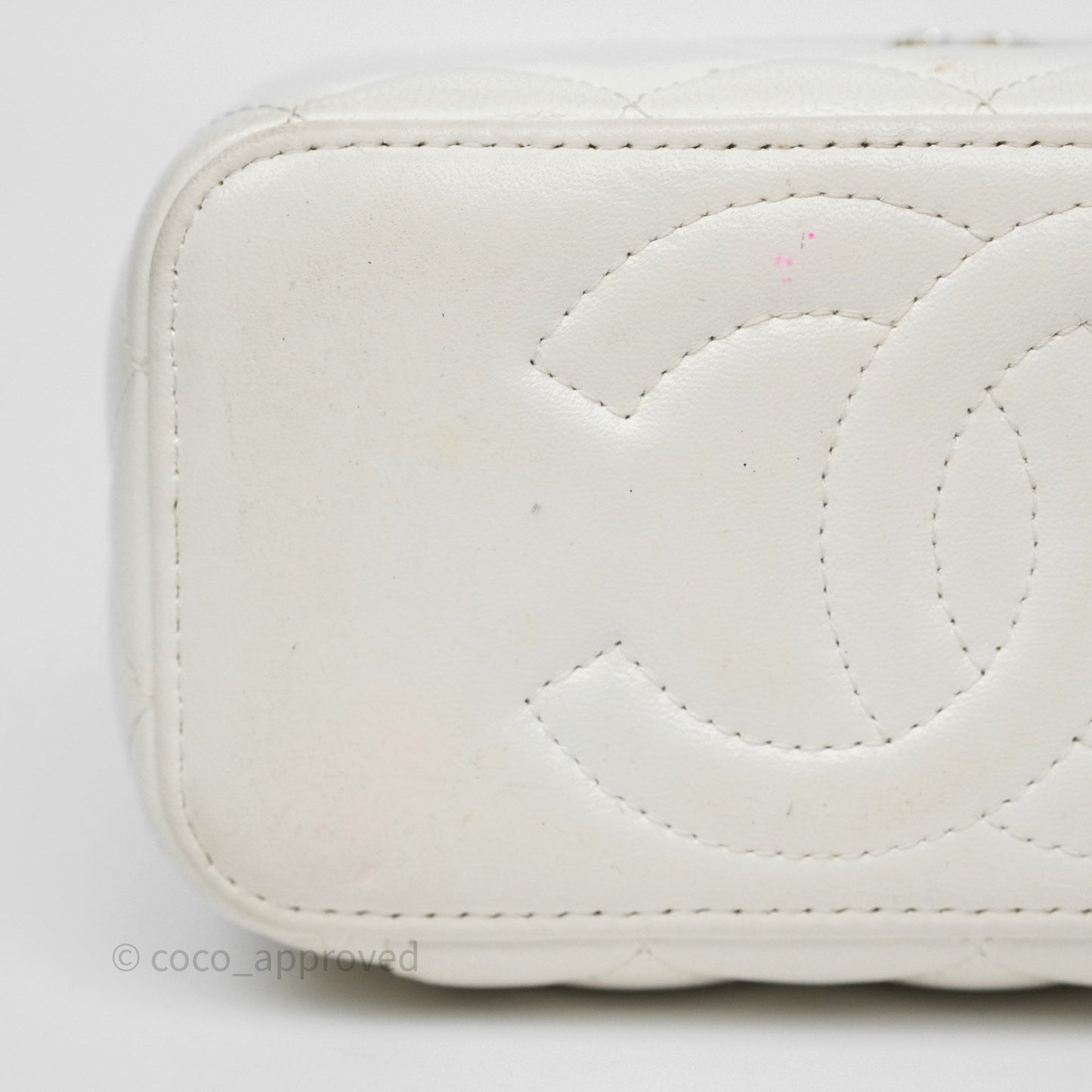 Chanel Logo Crystals Top Handle Vanity Rectangular White Lambskin Gold Hardware