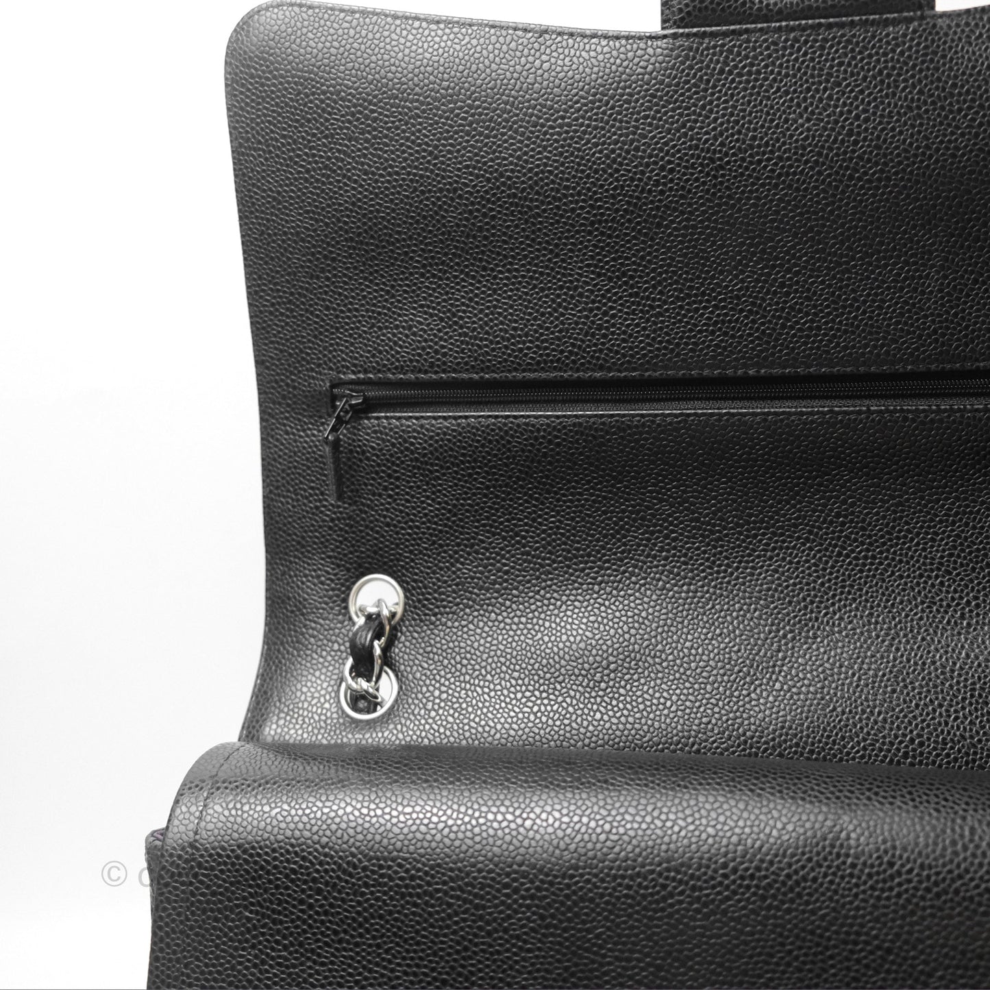 Chanel Quilted Maxi Double Flap Black Caviar Silver Hardware