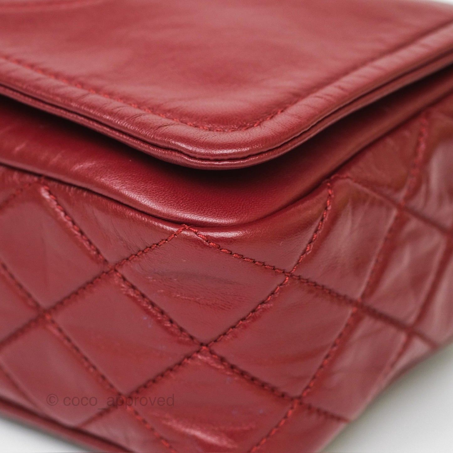 Chanel CC Flap Shoulder Bag Dark Red Crumpled Leather Silver Hardware