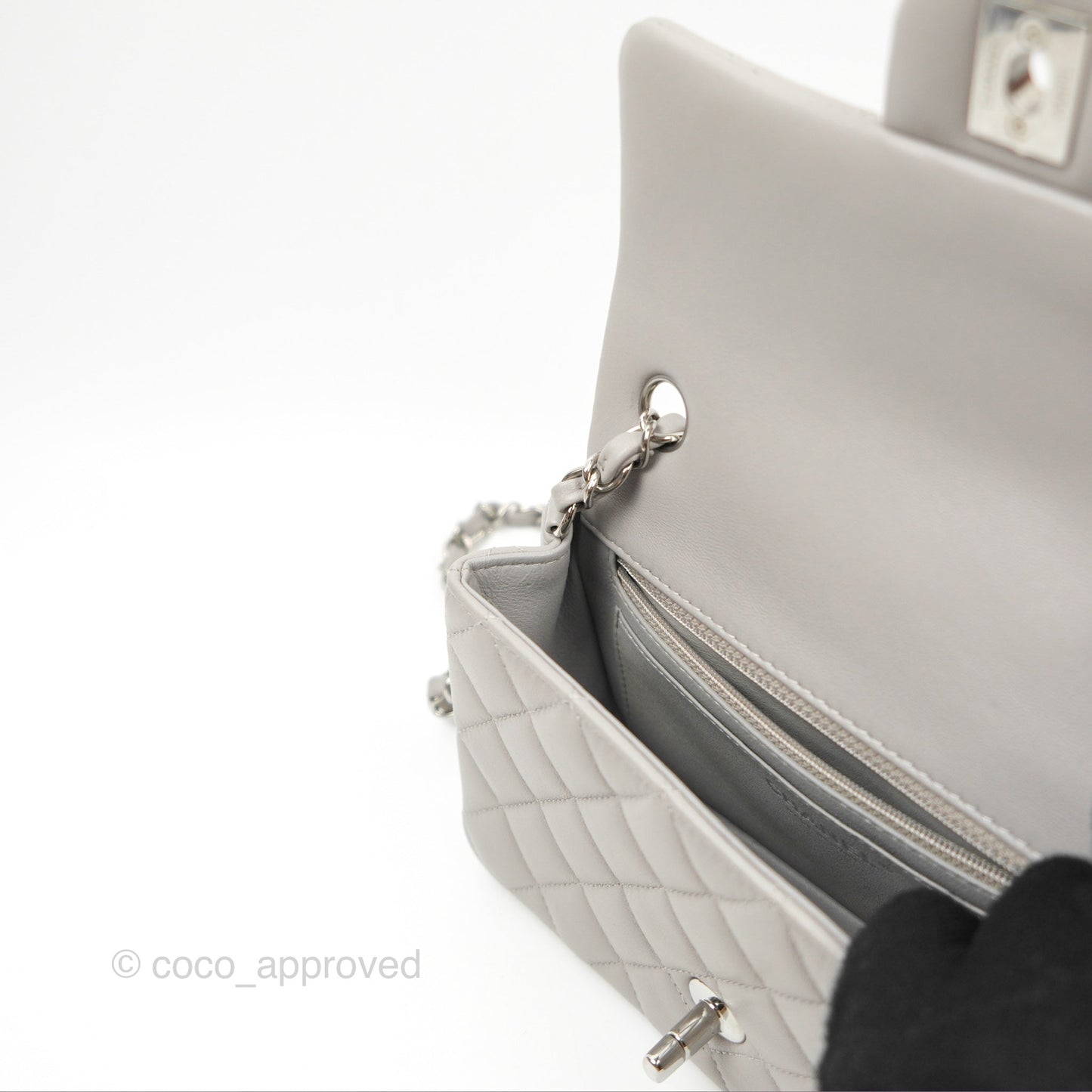 Chanel Quilted Mini Rectangular Grey Lambskin Silver Hardware