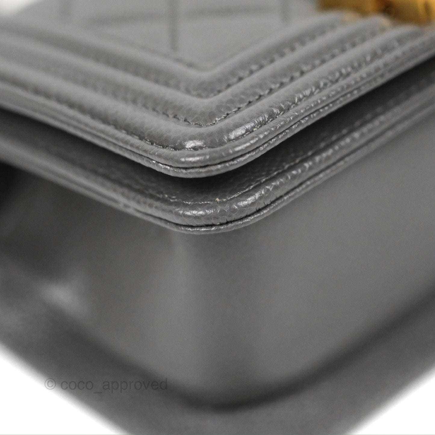 Chanel Mini Boy Dark Grey Caviar Aged Gold Hardware