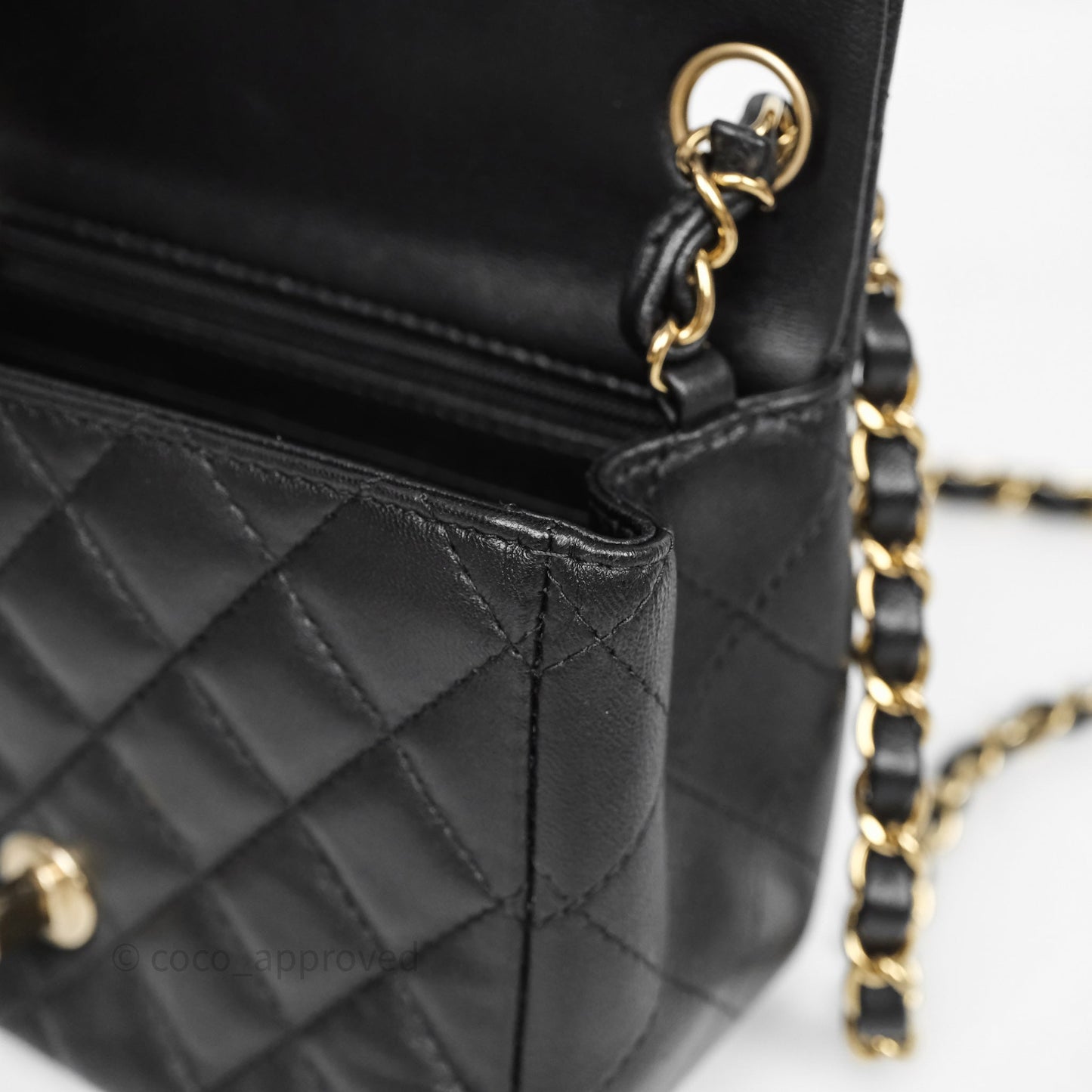 Chanel Mini Square Quilted Black Lambskin Gold Hardware