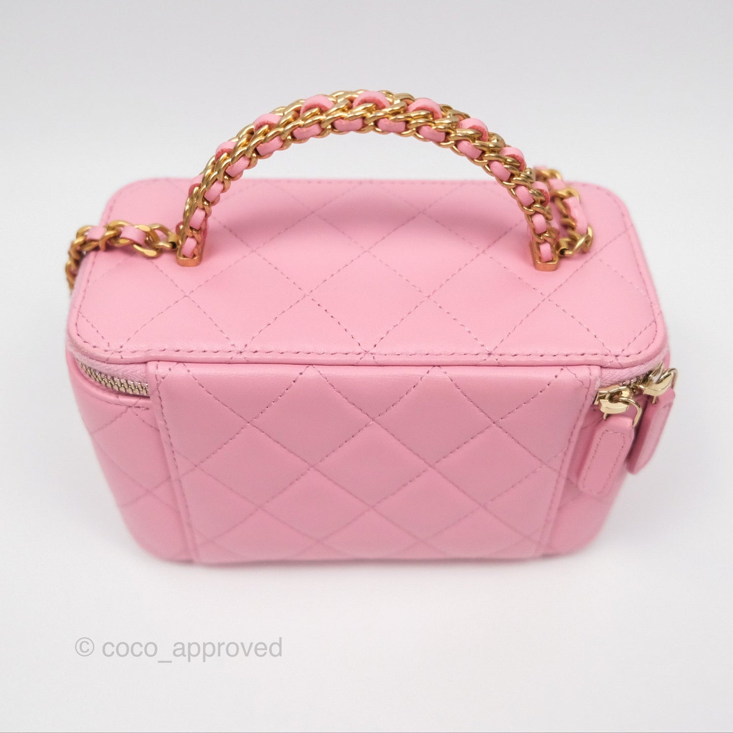 Chanel Vanity Rectangular with Top Handle Pink Lambskin Aged Gold Hardware