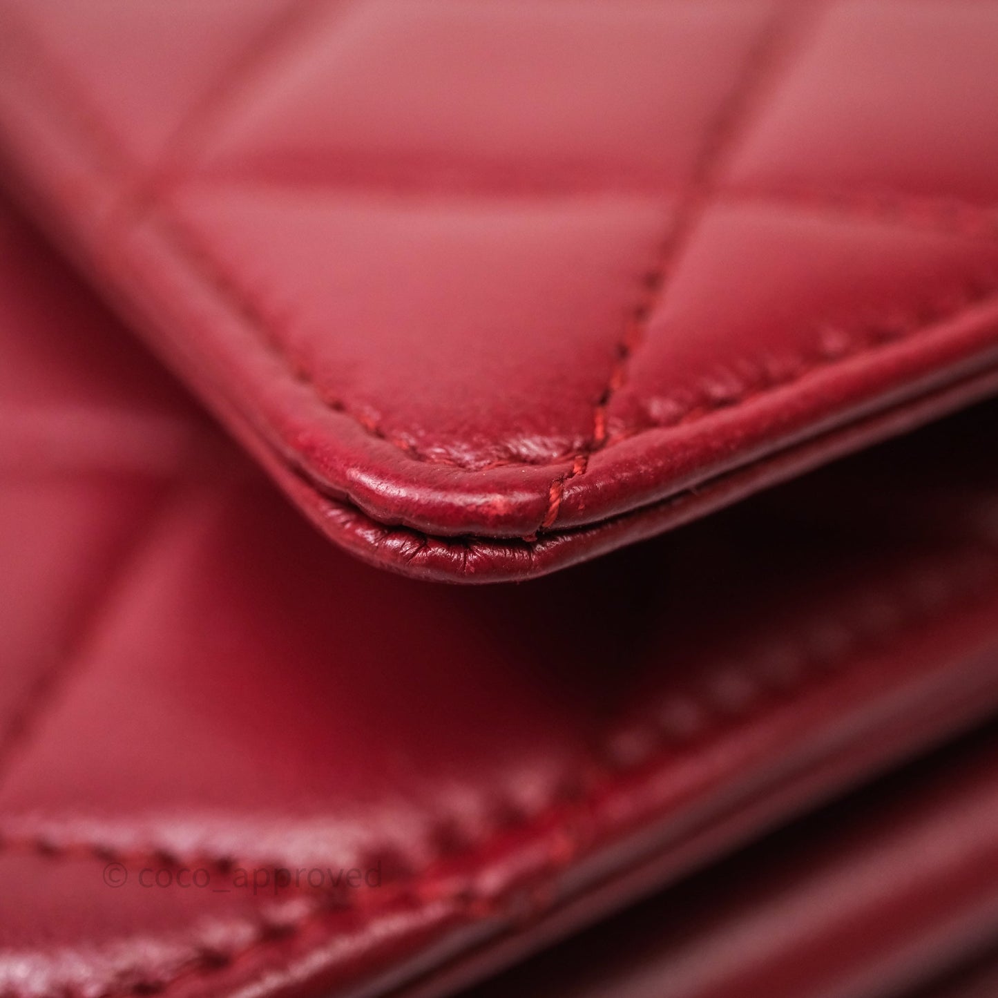 Chanel Quilted Wallet on Chain WOC Red Lambskin Silver Hardware