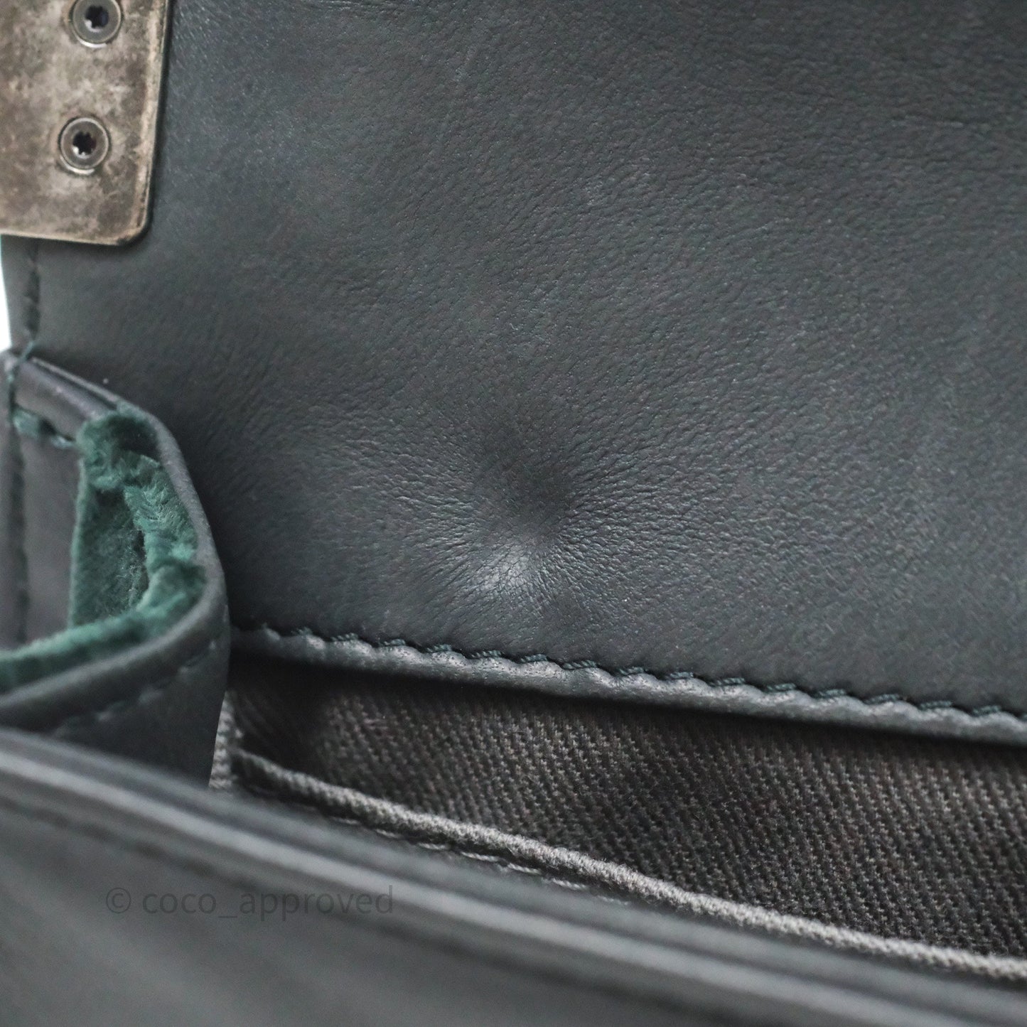Chanel Small Boy Quilted Dark Green Velvet Ruthenium Hardware