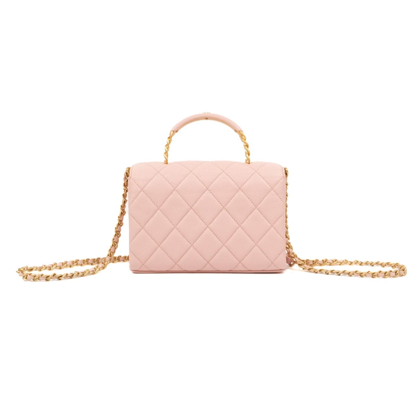 Chanel Carry Me Top Handle Flap Bag Pink Caviar Aged Gold Hardware 23S