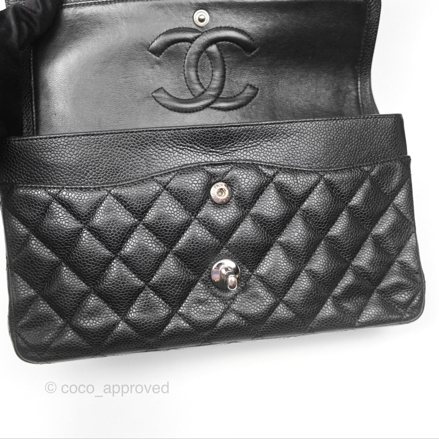 Chanel Classic M/L Medium Flap Quilted Black Caviar Silver Hardware