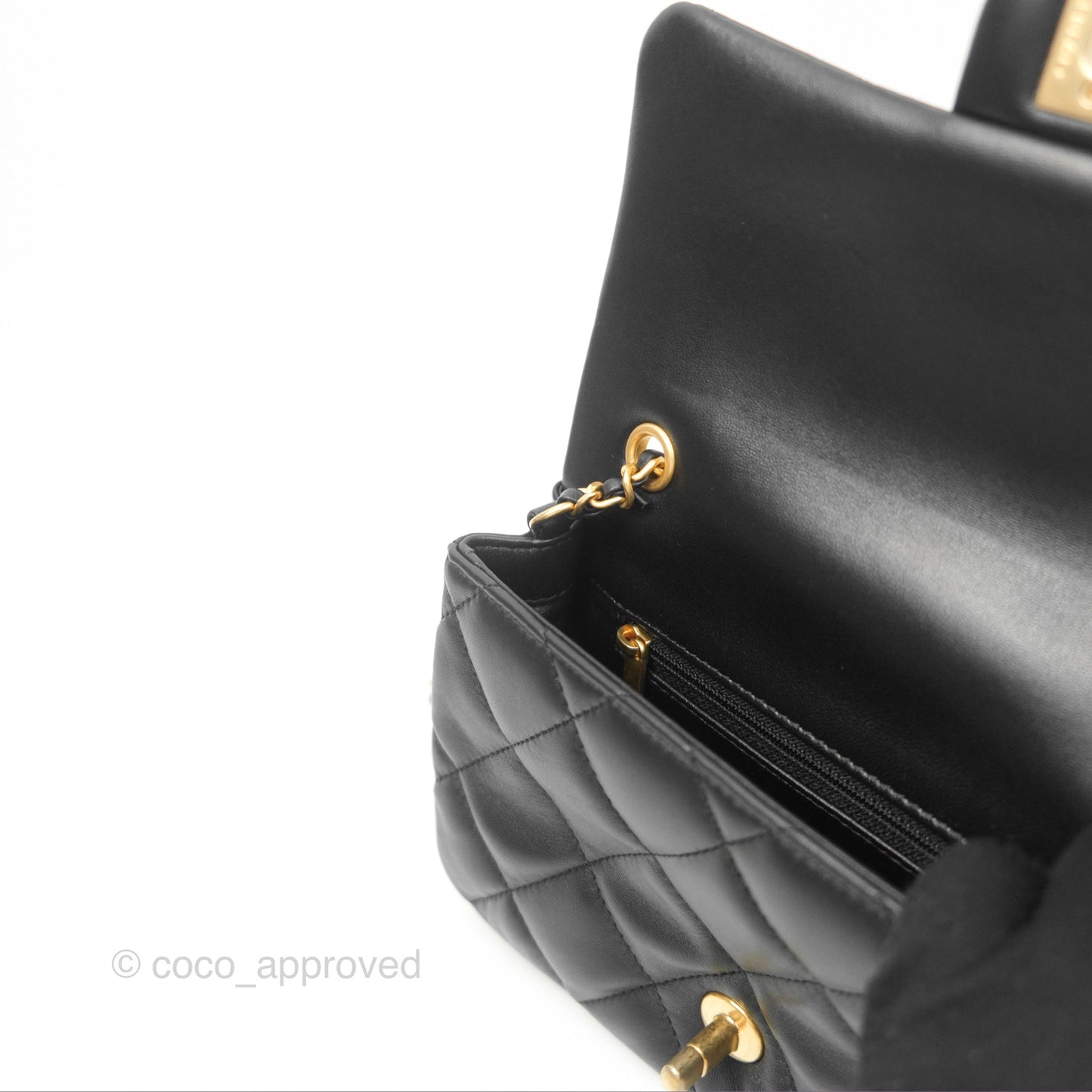 Chanel Mini Flap Bag With Heart CC Charm Black Lambskin Aged Gold Hardware
