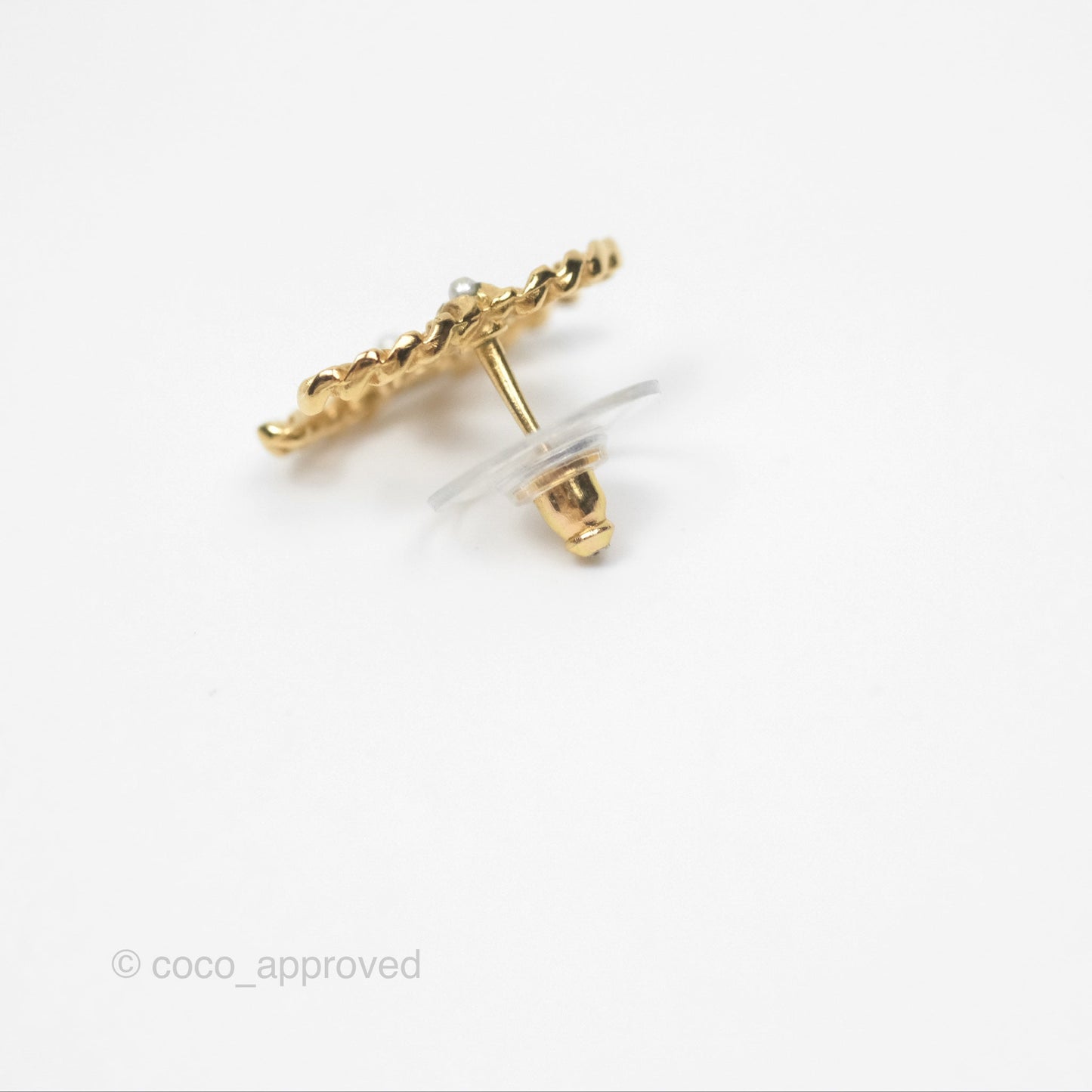 Chanel Pearl CC Earrings Gold Tone 18K