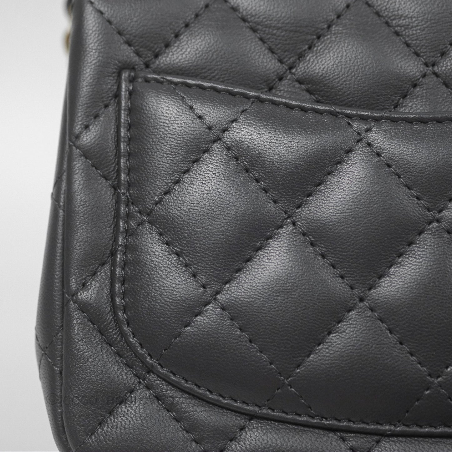 Chanel Mini Square Quilted Grey Lambskin Gold Hardware