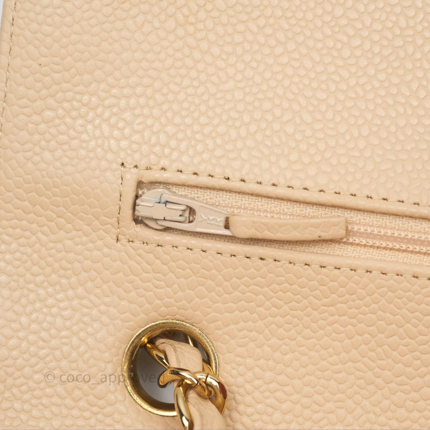 Chanel M/L Medium Classic Flap Quilted Beige Caviar Gold Hardware
