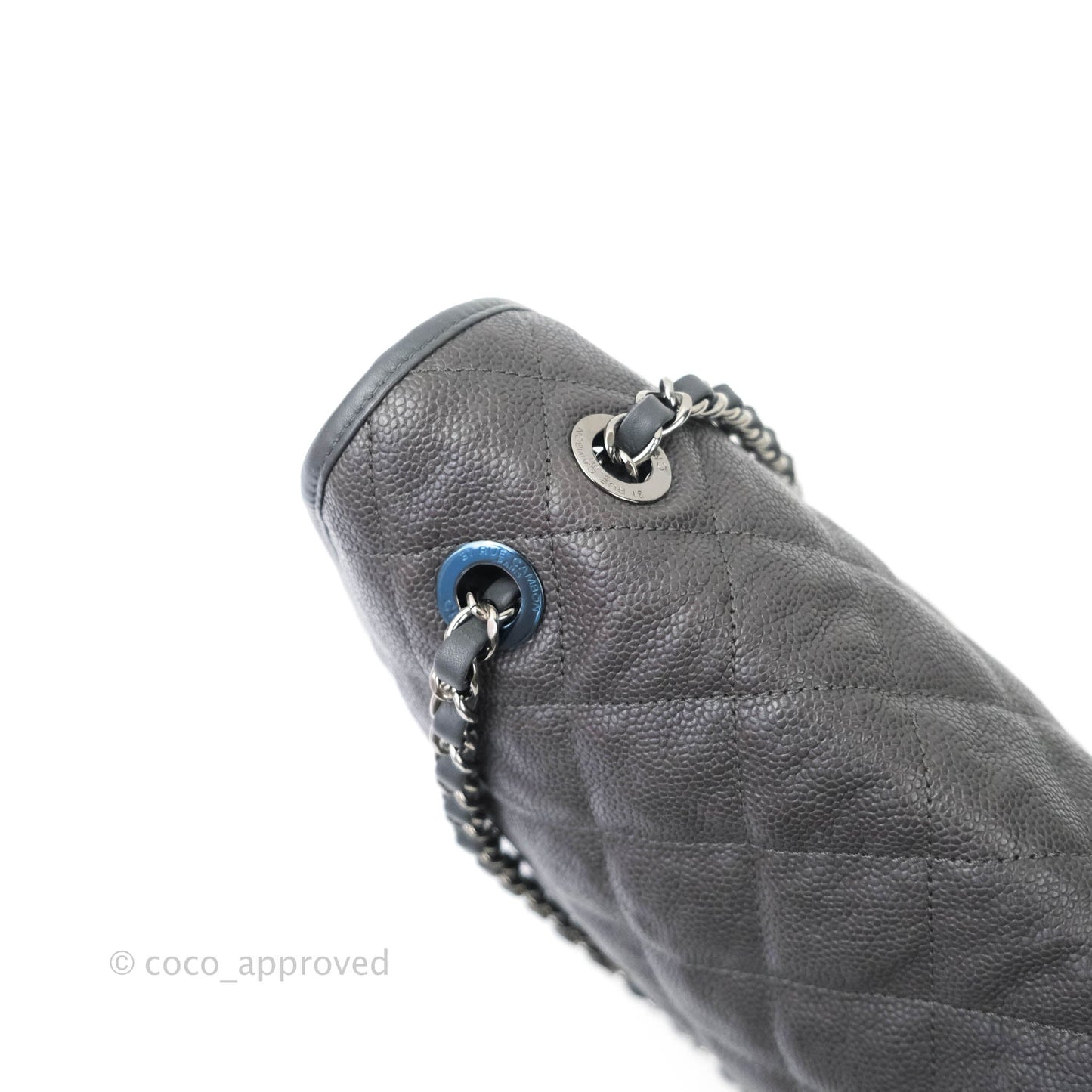 Chanel French Riviera Quilted Large Flap Bag Caviar Grey Silver Hardware
