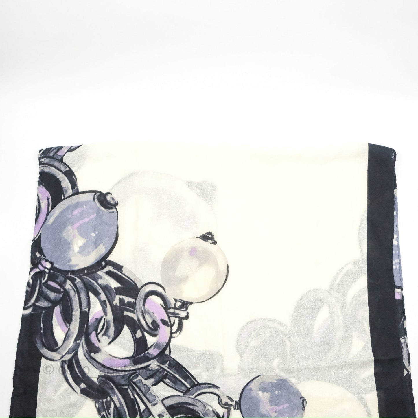Chanel Pearl Chain CC Print Scarf Wool/Cashmere/Silk Ivory Black