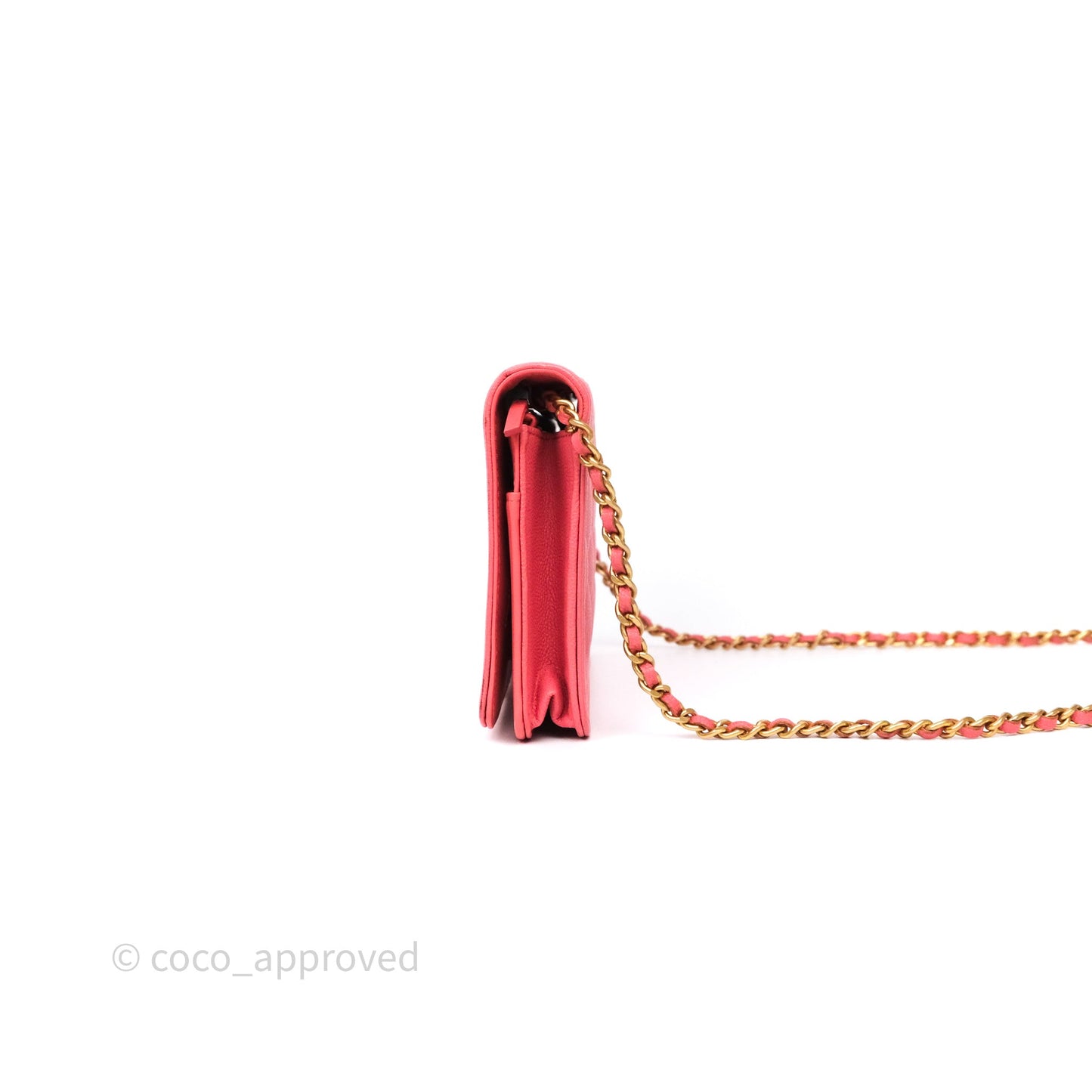 Chanel Boy Wallet on Chain WOC Quilted Dark Pink Caviar Aged Gold Hardware