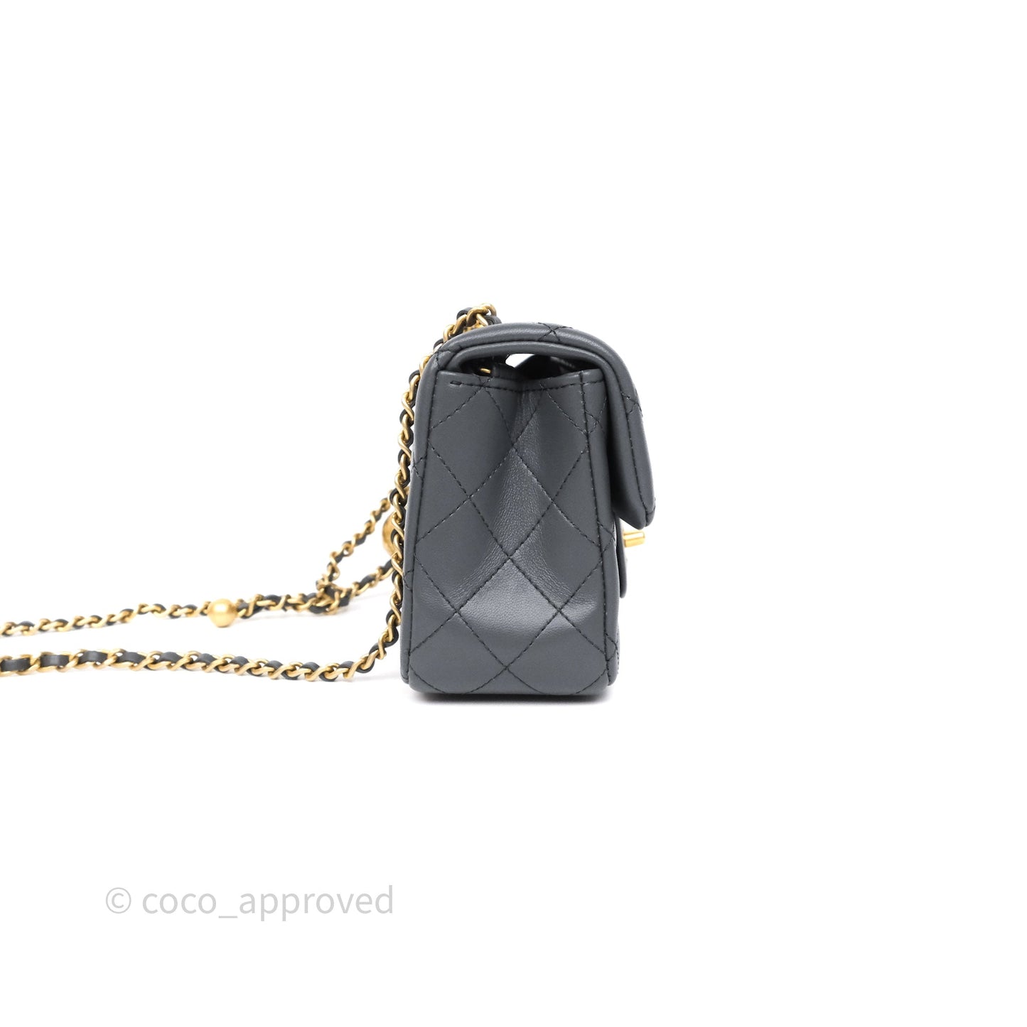 Chanel Pearl Crush Mini Rectangular Quilted Dark Grey Lambskin Aged Gold Hardware
