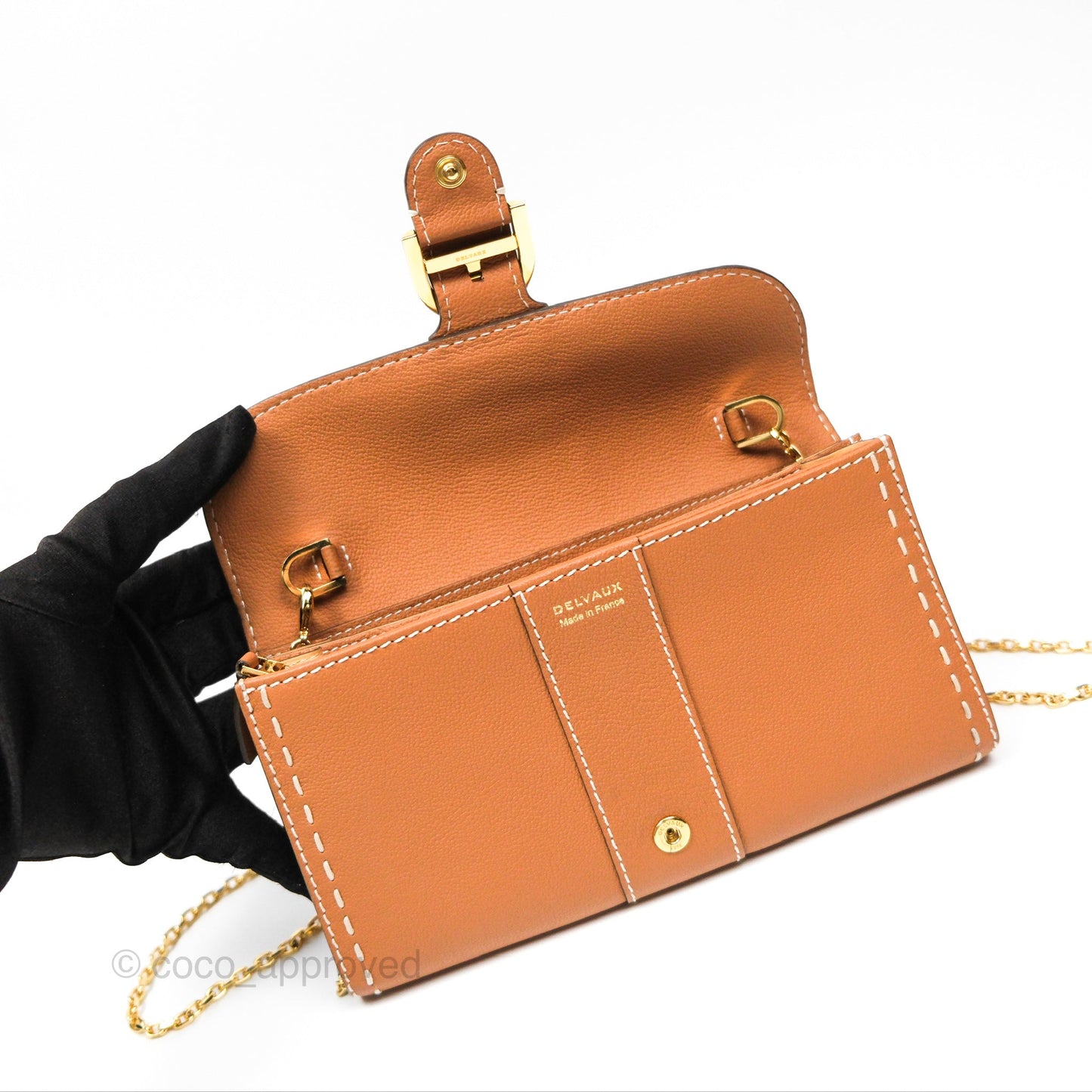 Delvaux Brillant Long Wallet Chain Surpiqué Vegetal Ivory Rodeo Calf
