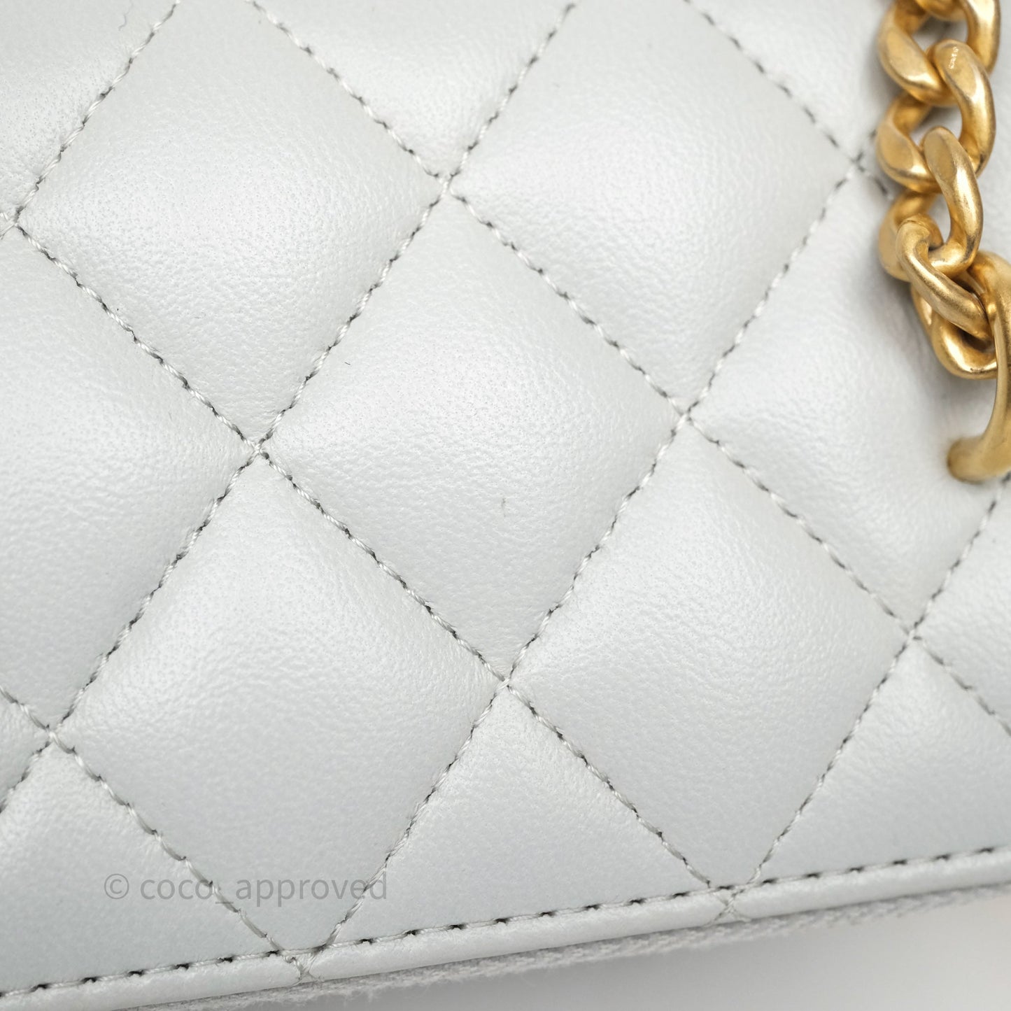 Chanel Quilted Vanity Rectangular with Camellia Adjustable Chain Blue Grey Lambskin Aged Gold Hardware