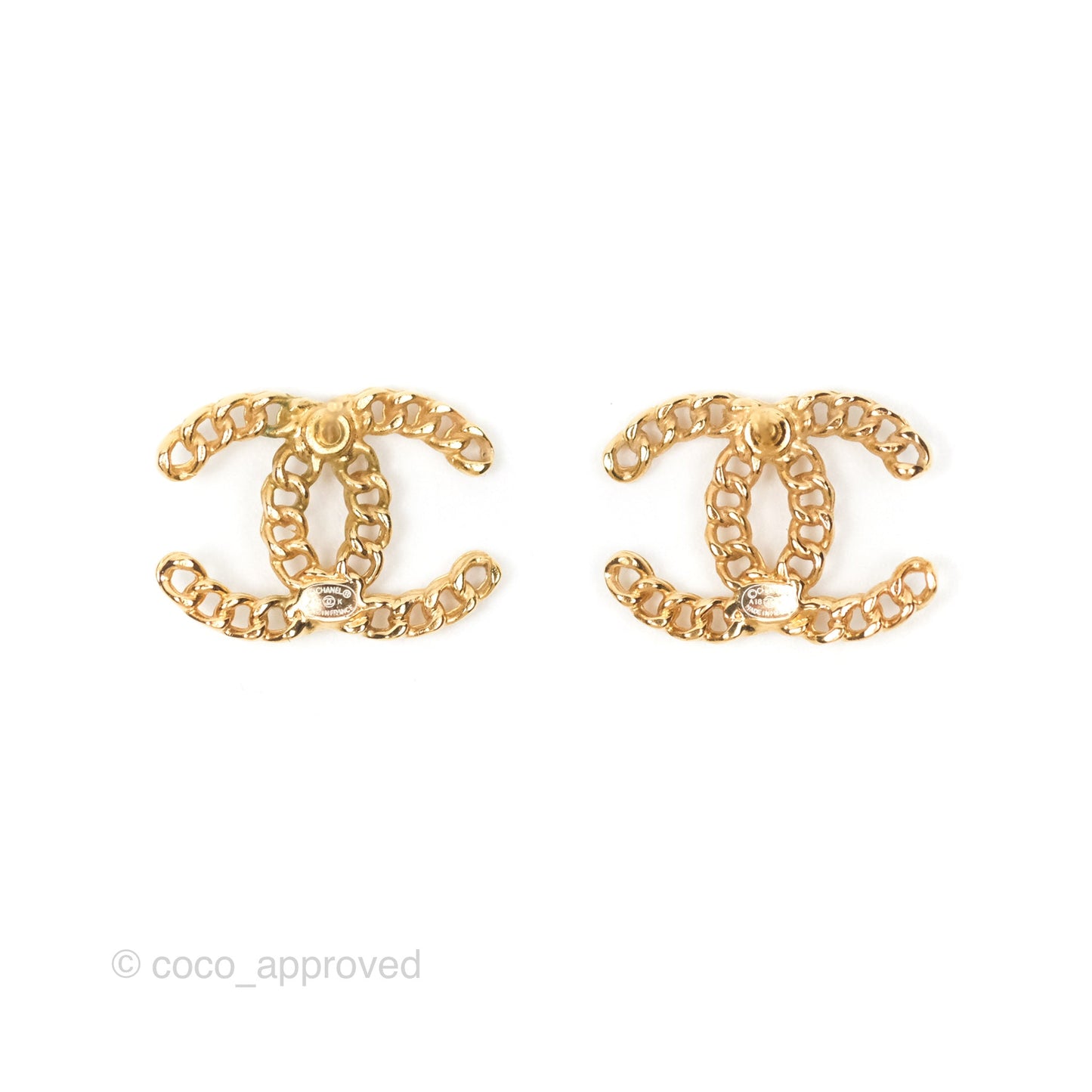 Chanel Pearl CC Earrings Gold Tone 18K