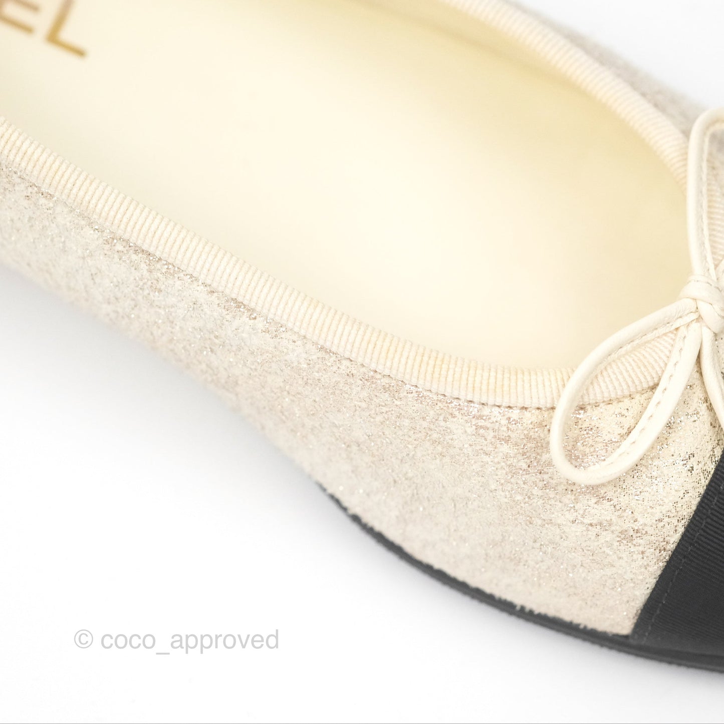 Chanel Ballerina Flats Glitter Ivory Black Size 39