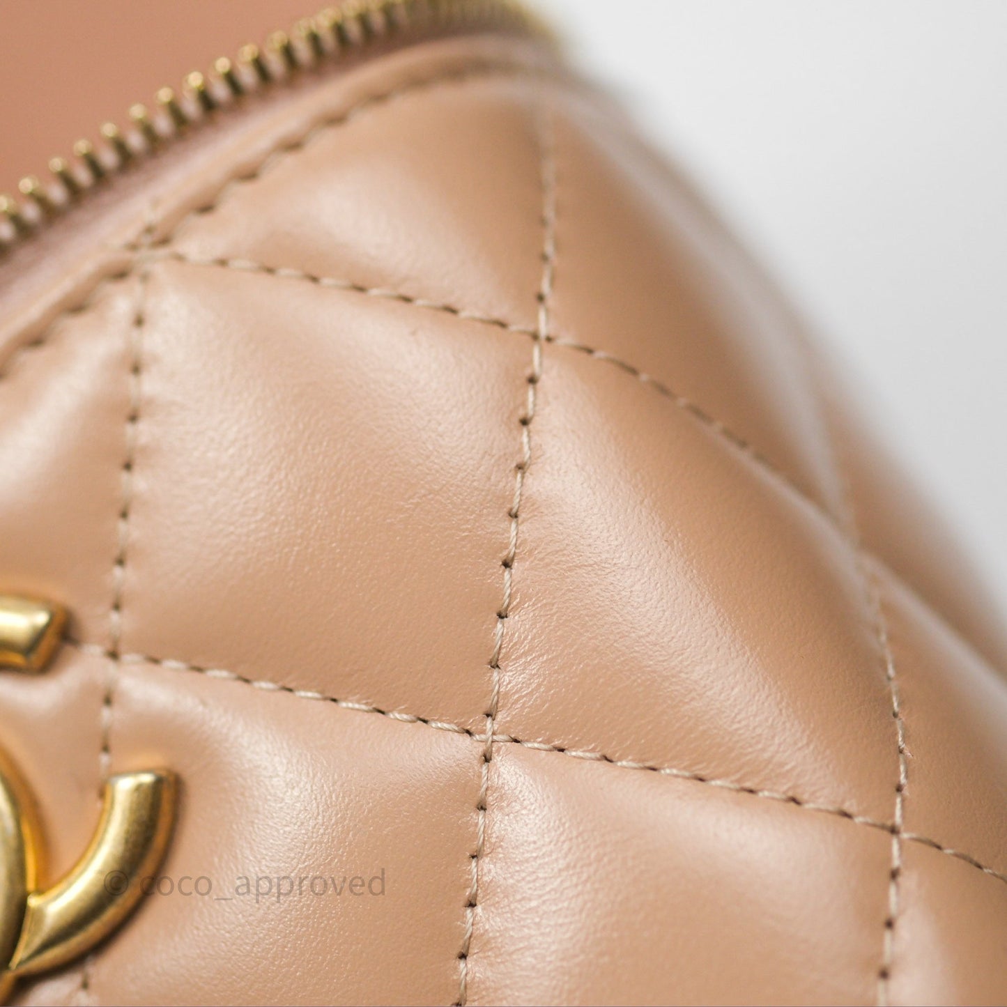 Chanel Quilted Mini Perfect Fit Vanity With Chain Beige Calfskin Aged Gold Hardware