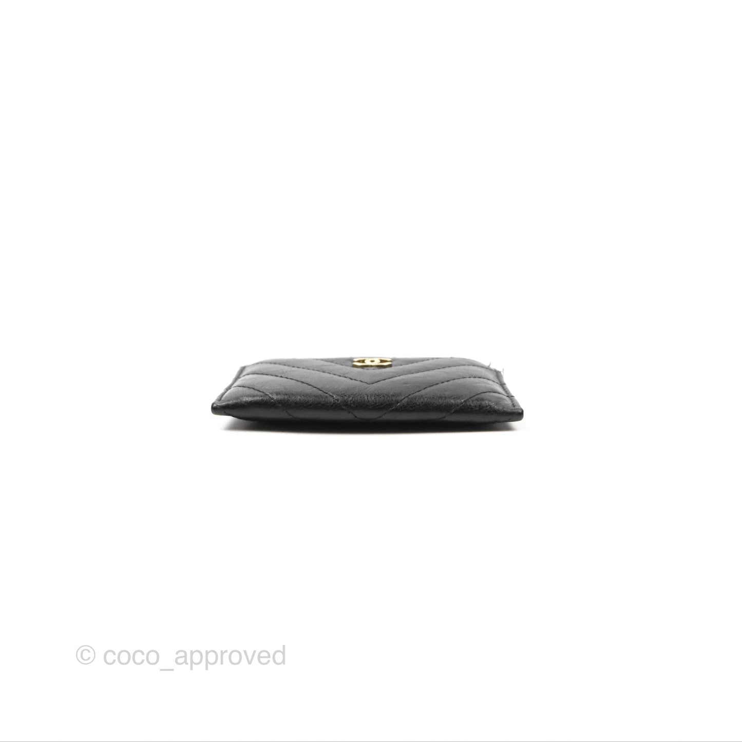 Chanel Classic Flat Card Holder Chevron Black Calfskin Gold Hardware