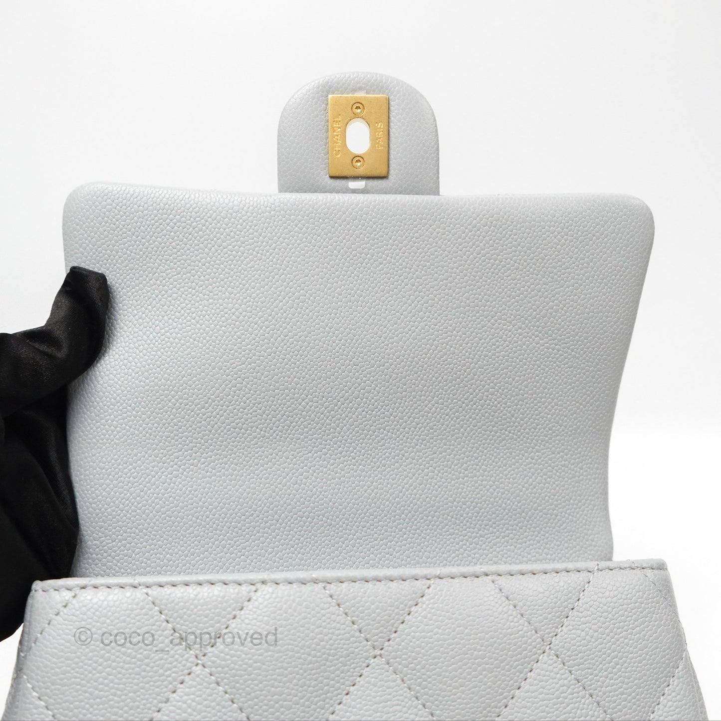 Chanel Mini Flap Bag Heart Adjustable Chain Grey Caviar Aged Gold Hardware