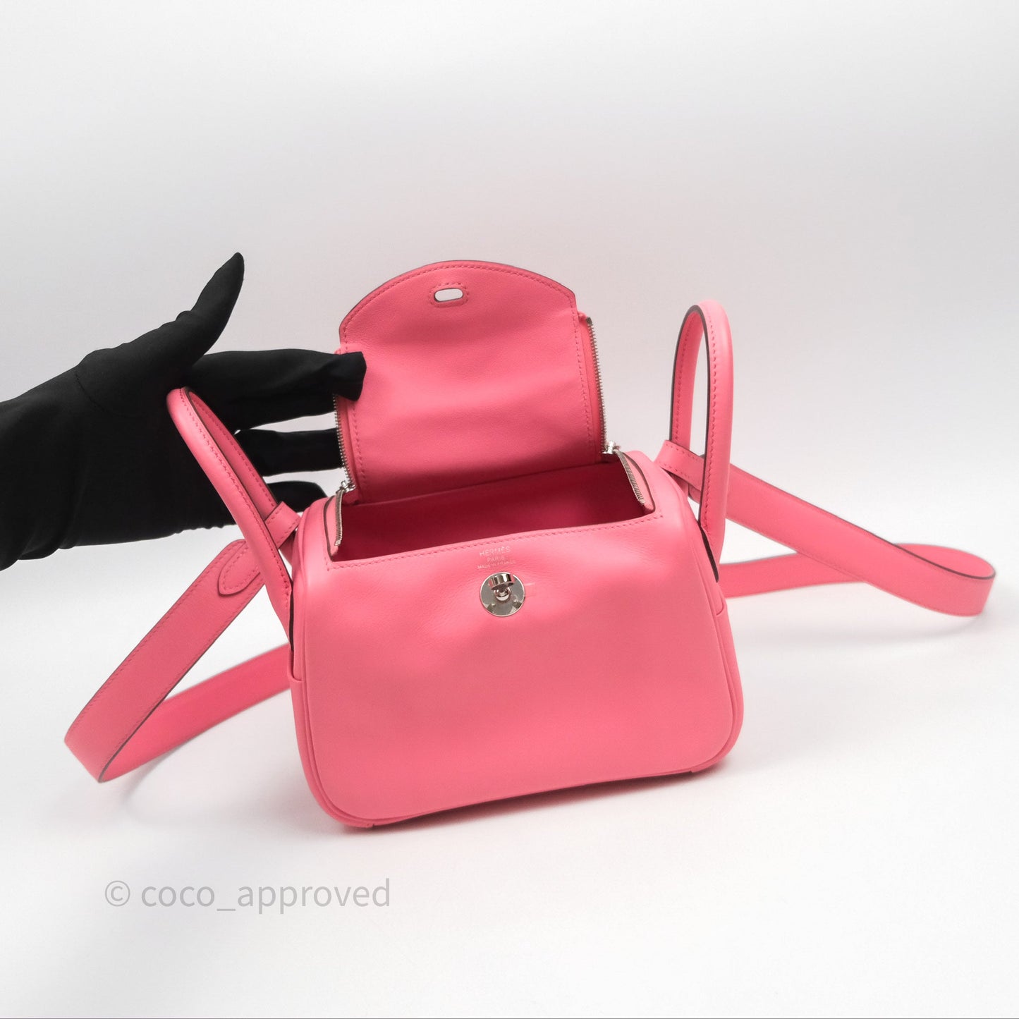 Hermès Mini Lindy 20 Rose Ete K4 Swift Palladium Hardware