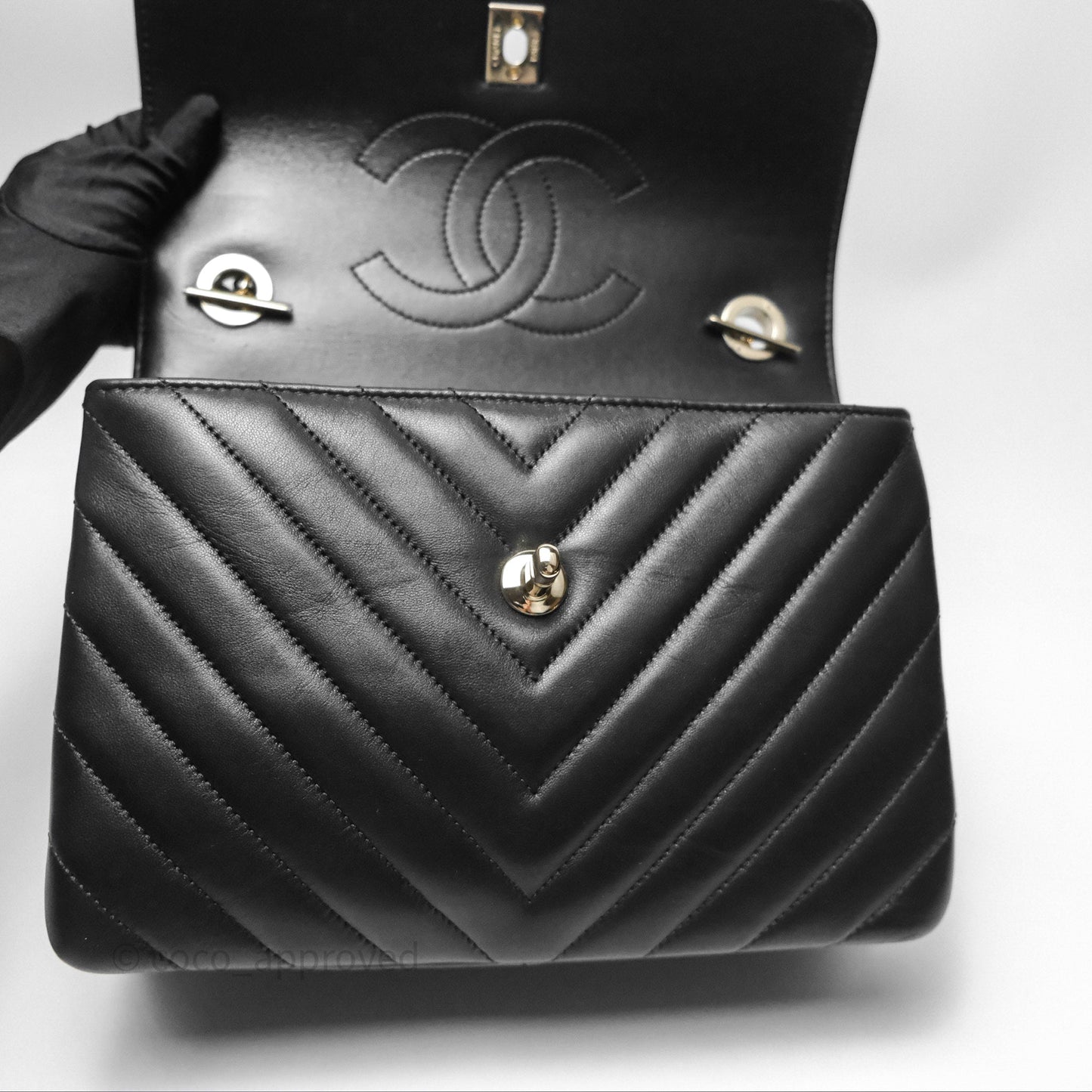 Chanel Small Trendy CC Black Chevron Lambskin Gold Hardware