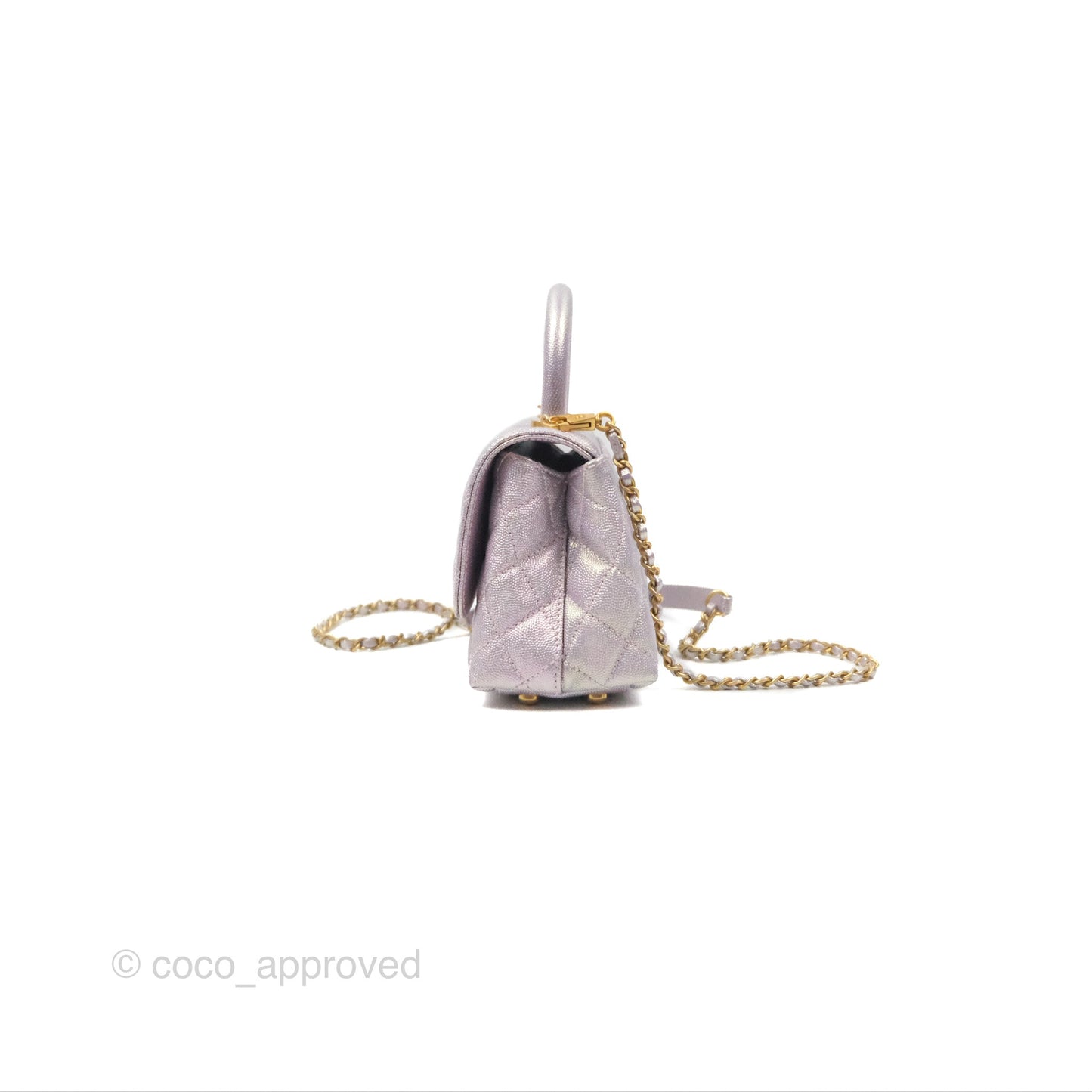 Chanel Mini Coco Handle Quilted Iridescent Purple Caviar Gold Hardware