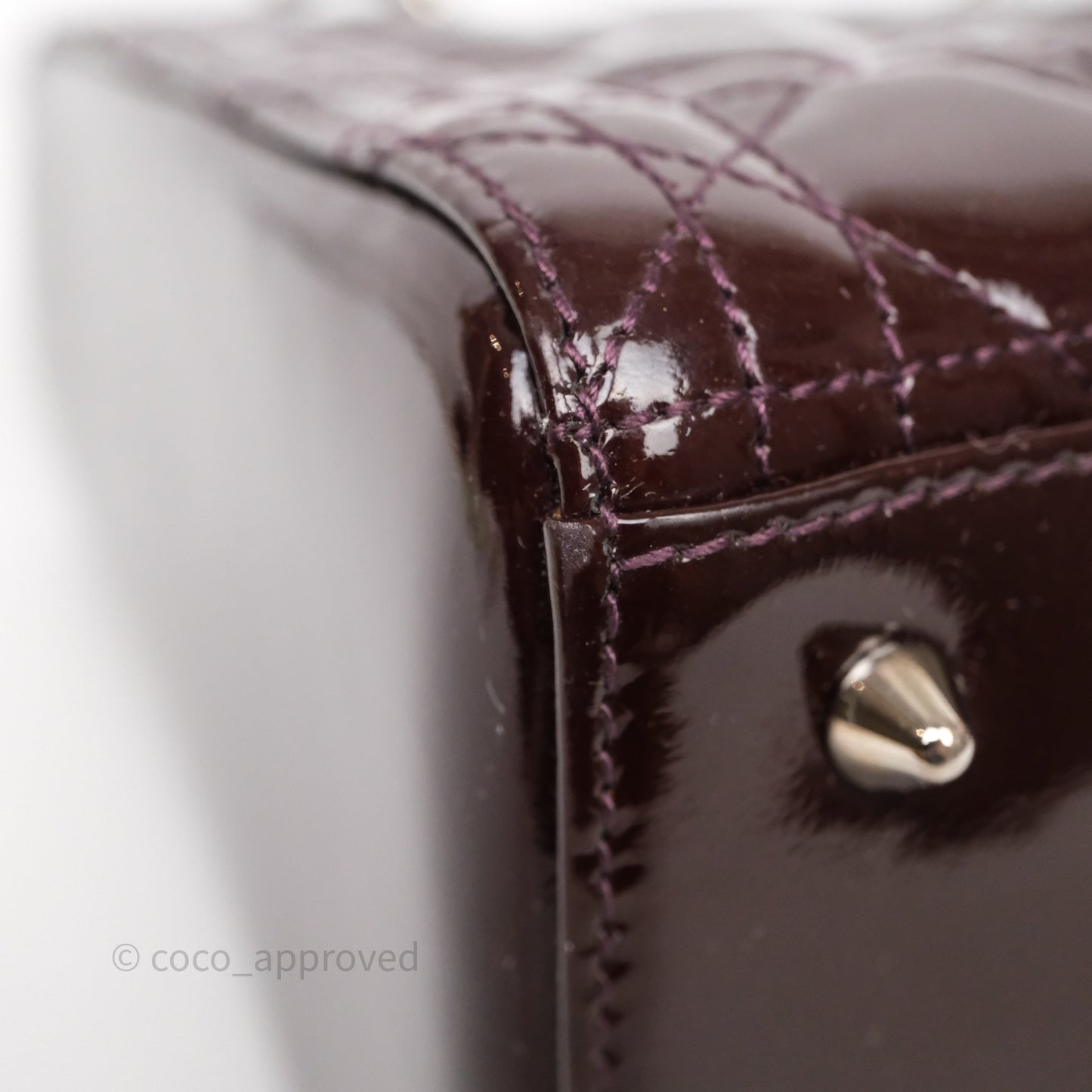 Christian Dior Medium Lady Dior Burgundy Patent Silver Hardware