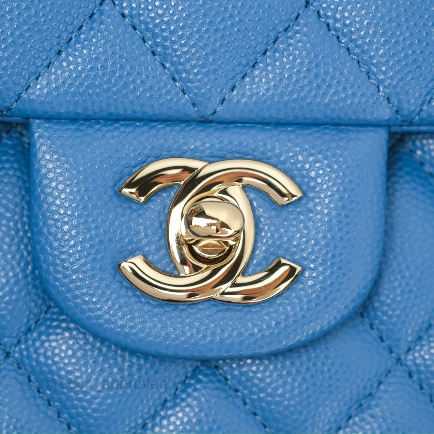 Chanel Classic M/L Medium Flap Quilted Blue Caviar Gold Hardware
