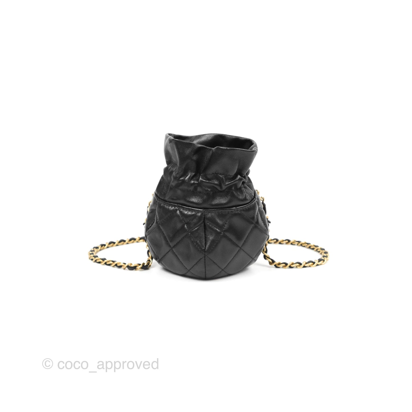 Chanel Mini Round Clutch with Chain Black Shiny Lambskin 23S