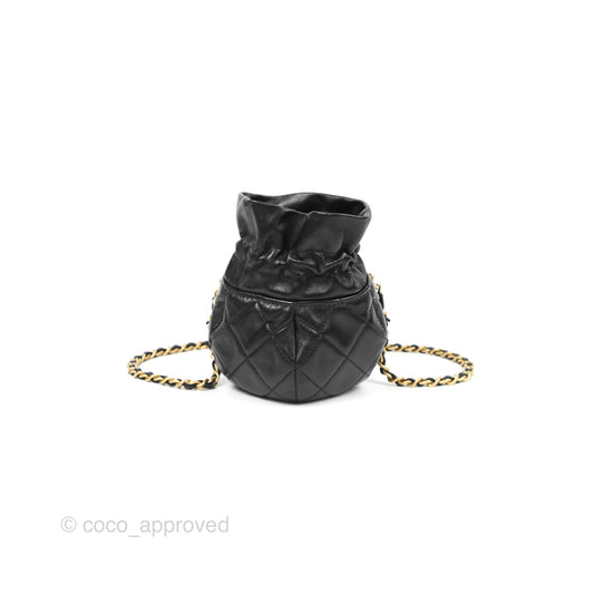 Chanel Mini Round Clutch with Chain Black Shiny Lambskin 23S