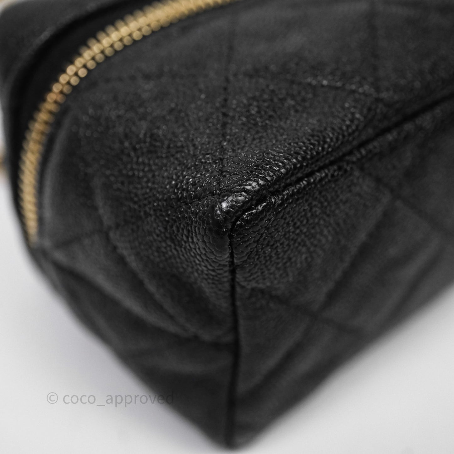 Chanel Quilted Mini Top Handle Vanity With Chain Black Caviar Aged Gold Hardware