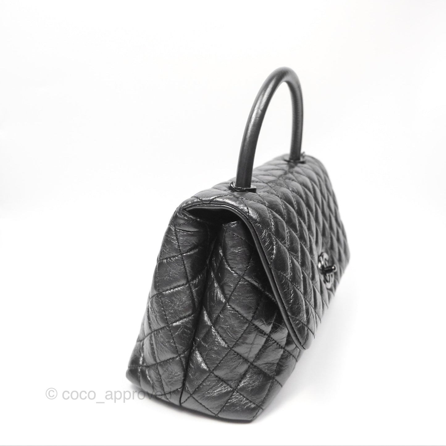 Chanel Medium Coco Handle Quilted Aged Calfskin Iridescent Dark Grey So Black Hardware