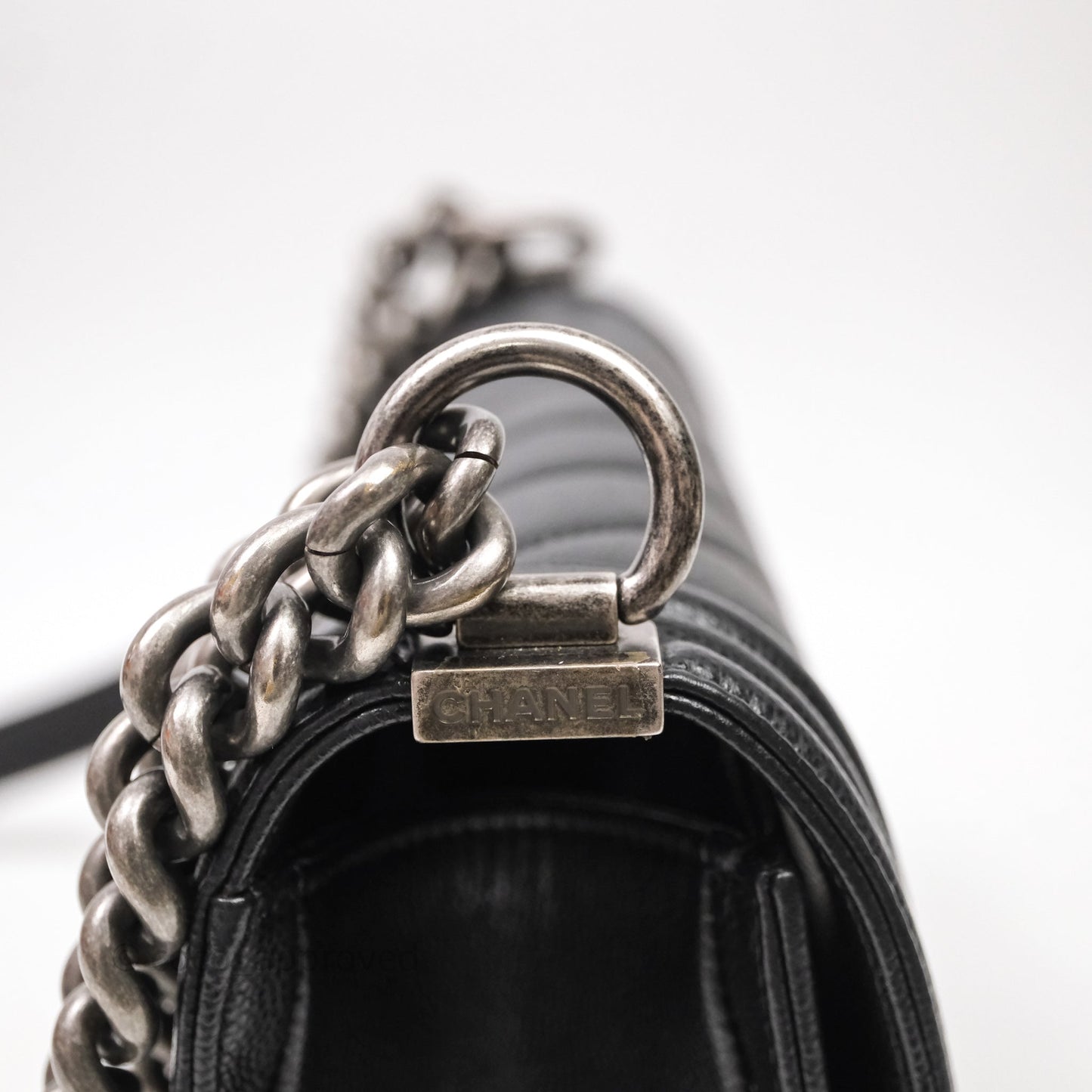 Chanel Medium Boy Chevron Black Caviar Ruthenium Hardware
