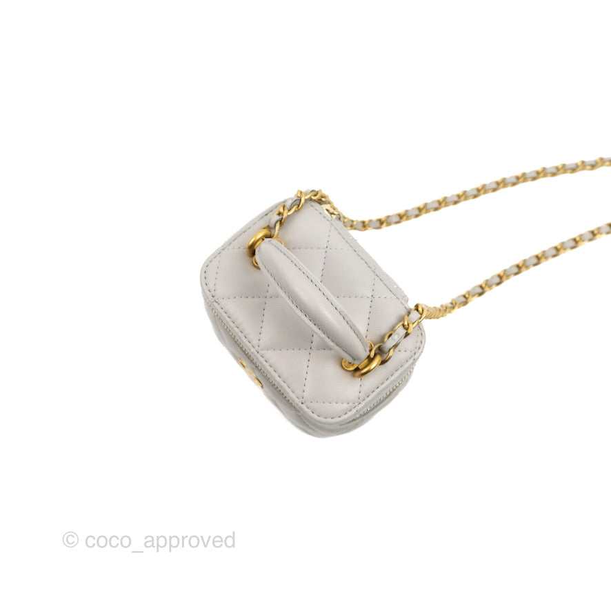 Chanel Mini Top Handle Vanity With Chain Grey Lambskin Aged Gold Hardware