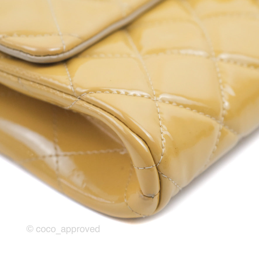 Chanel Quilted Clutch with Chain Beige Patent Silver Hardware