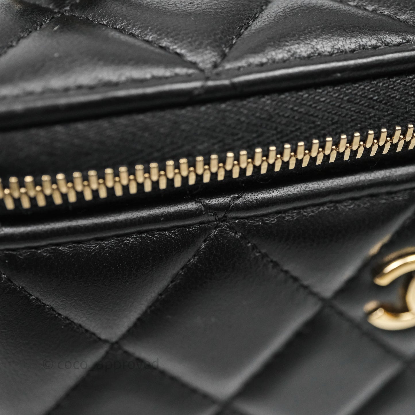 Chanel Vanity Rectangular Top Handle Black Lambskin Light Gold Hardware