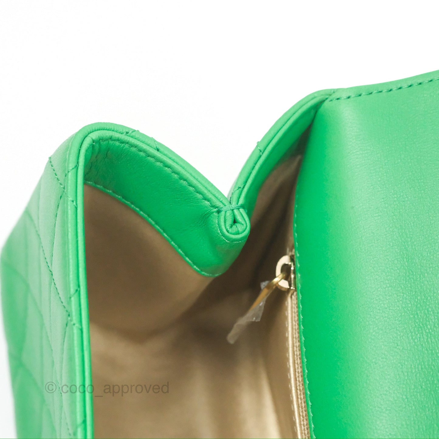 Chanel CC Quilted Flap Bag With Top Handle Green Calfskin Gold Hardware