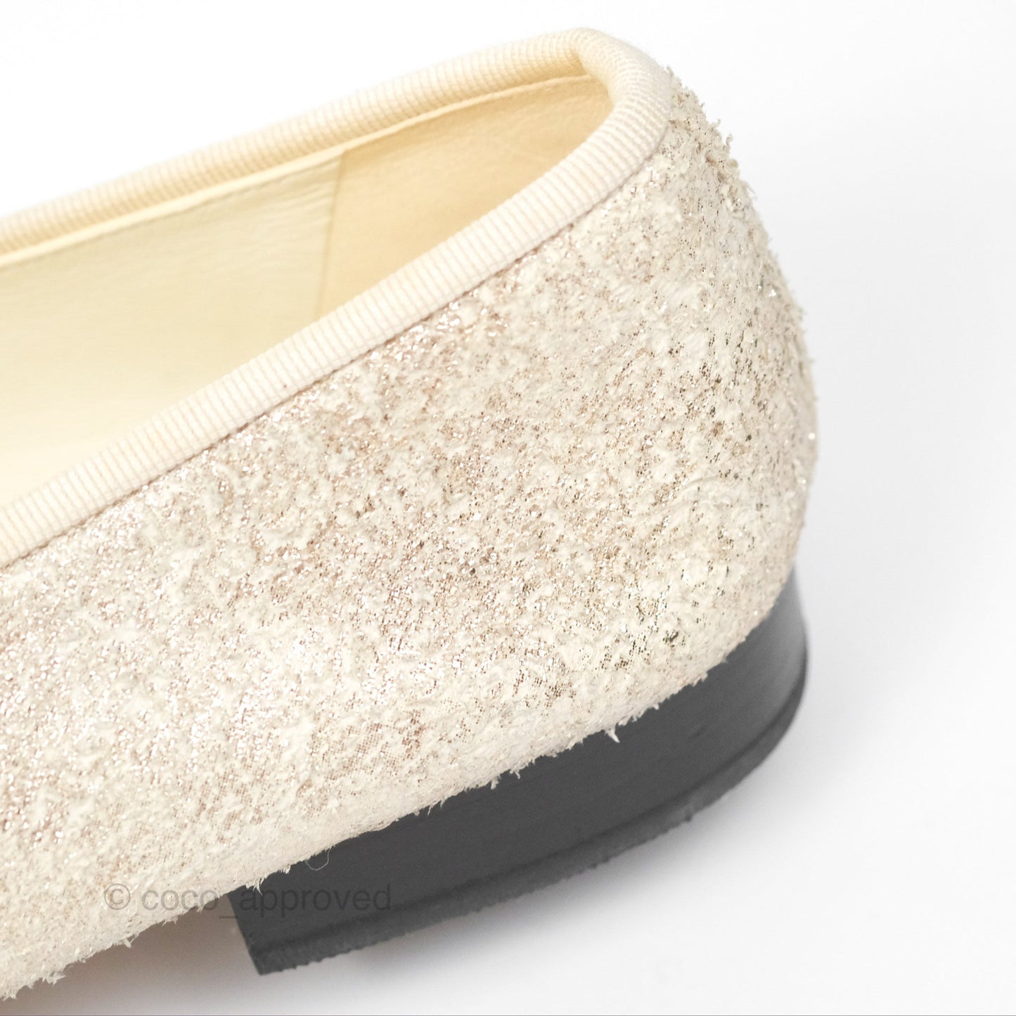 Chanel Ballerina Flats Glitter Ivory Black Size 39