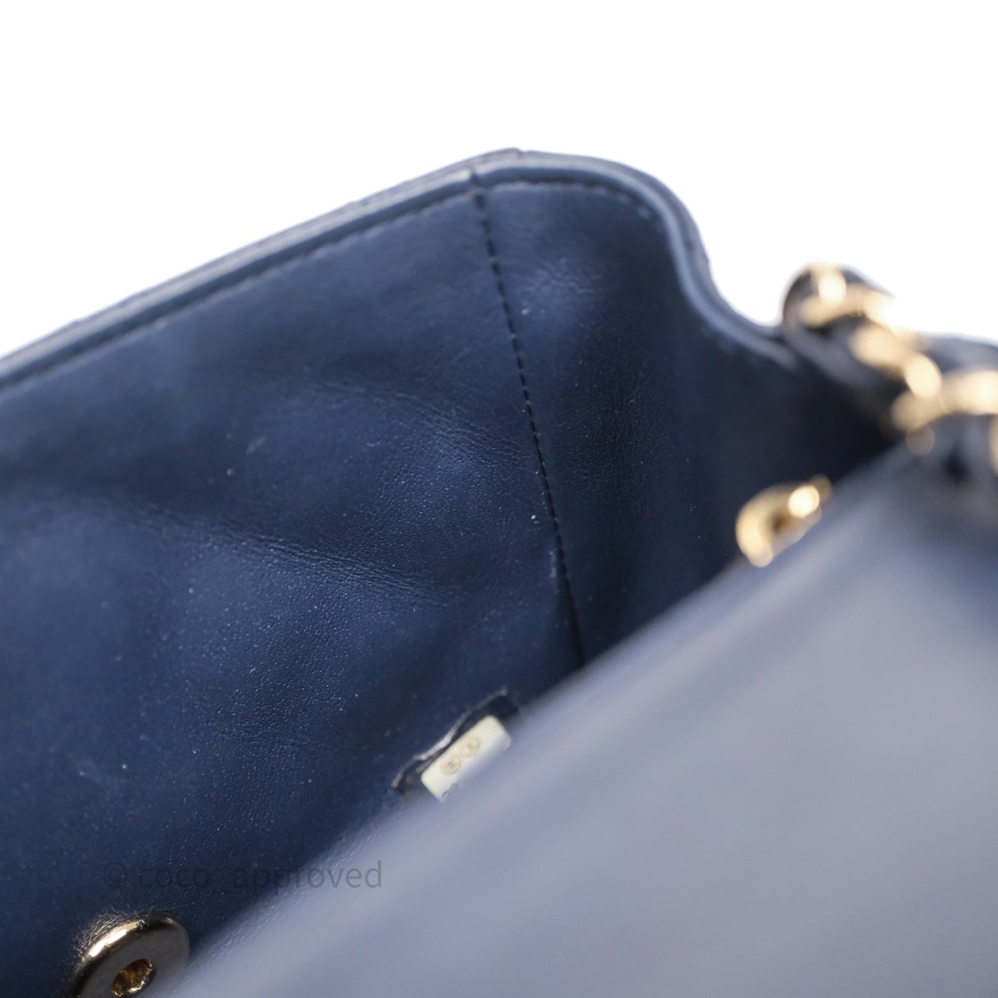 Chanel Mini Square Flap Quilted Navy Lambskin Gold Hardware